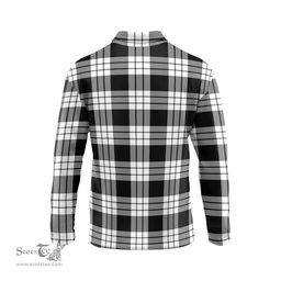 Scottish MacFarlane Black White Tartan Long Sleeve Plaid Polo Shirt