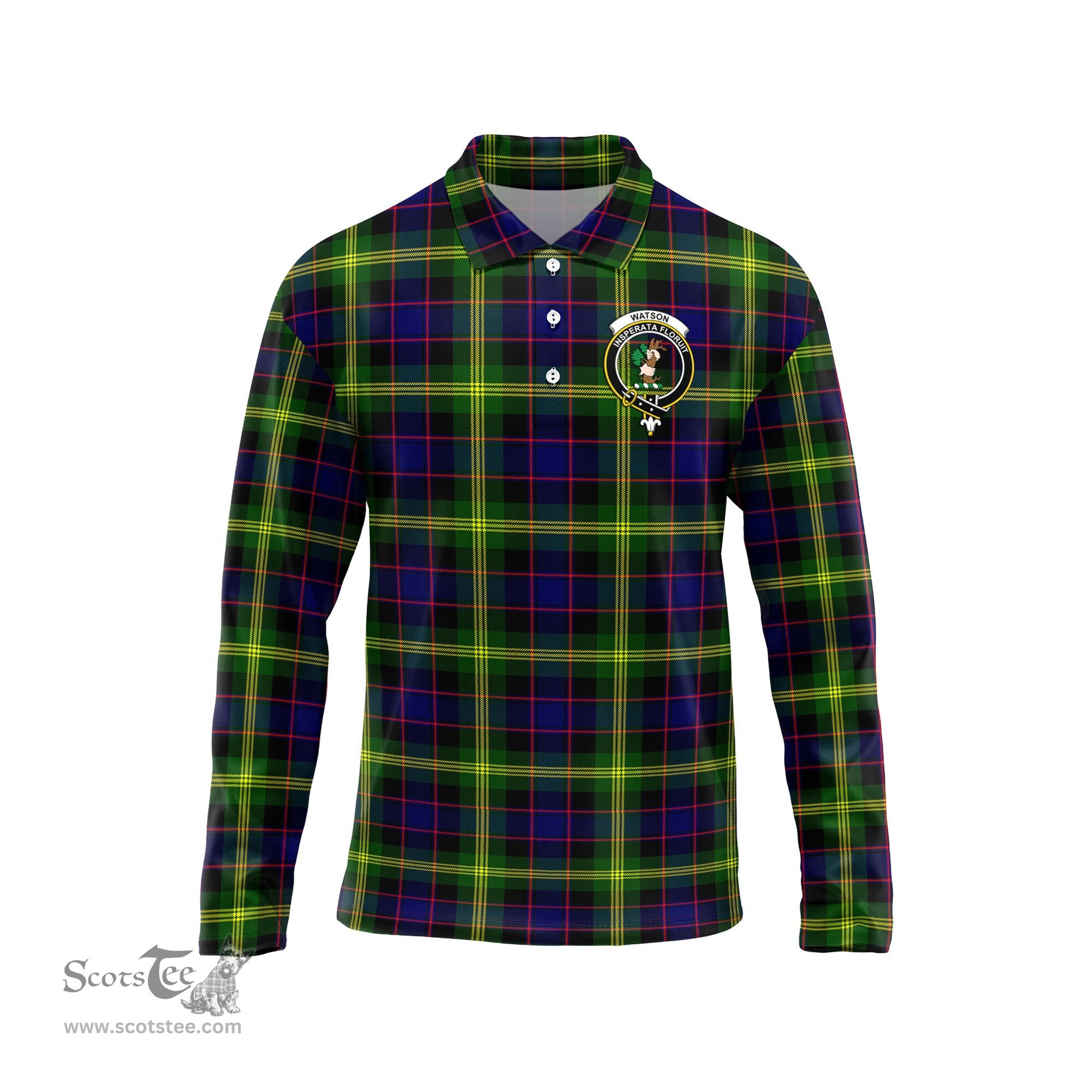 Scottish Watson Modern Clan Crest Tartan Polo Long Sleeve Plaid Polo Shirt