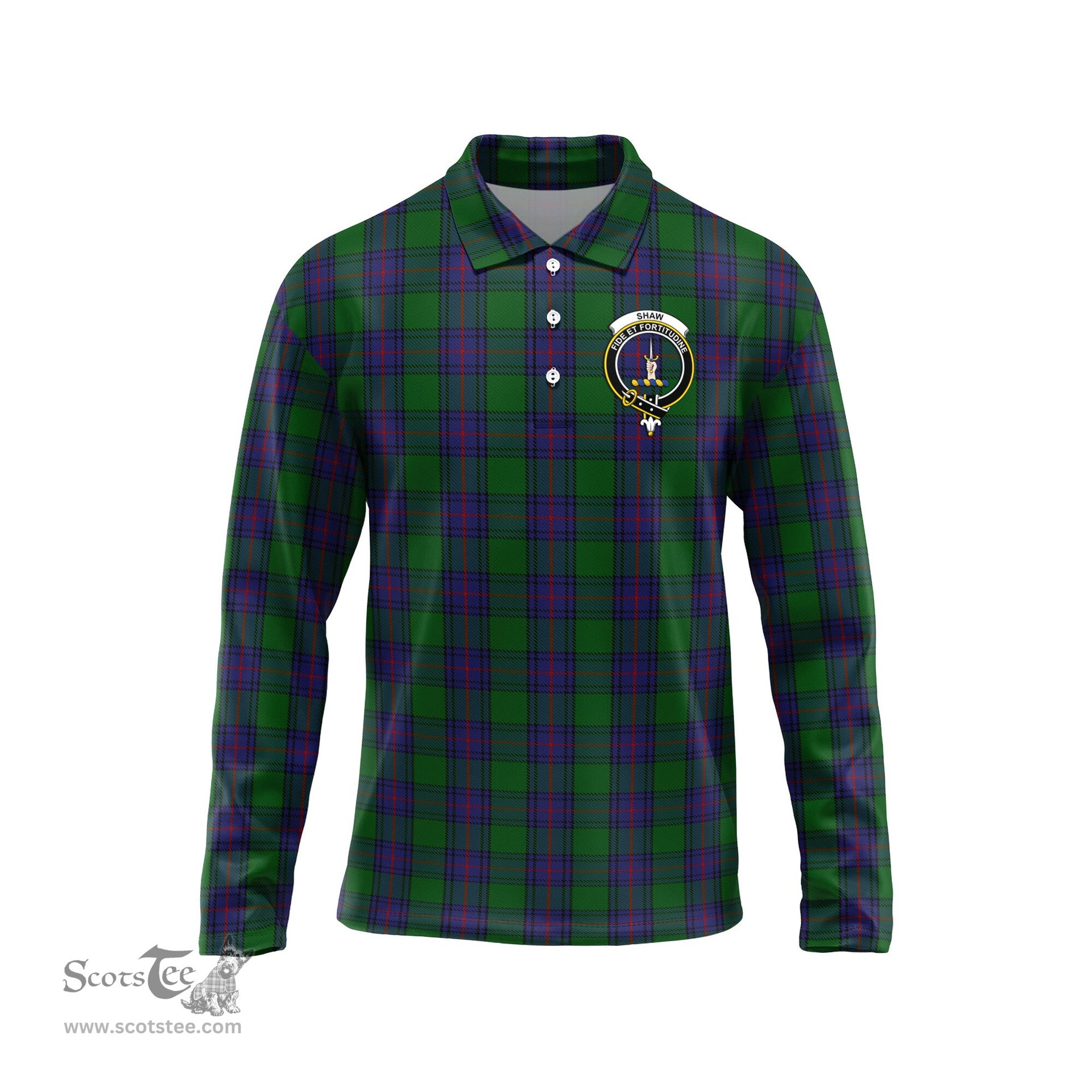 Scottish Shaw Clan Crest Tartan Polo Long Sleeve Plaid Polo Shirt