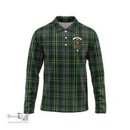 Scottish Scott Green Clan Crest Tartan Polo Long Sleeve Plaid Polo Shirt