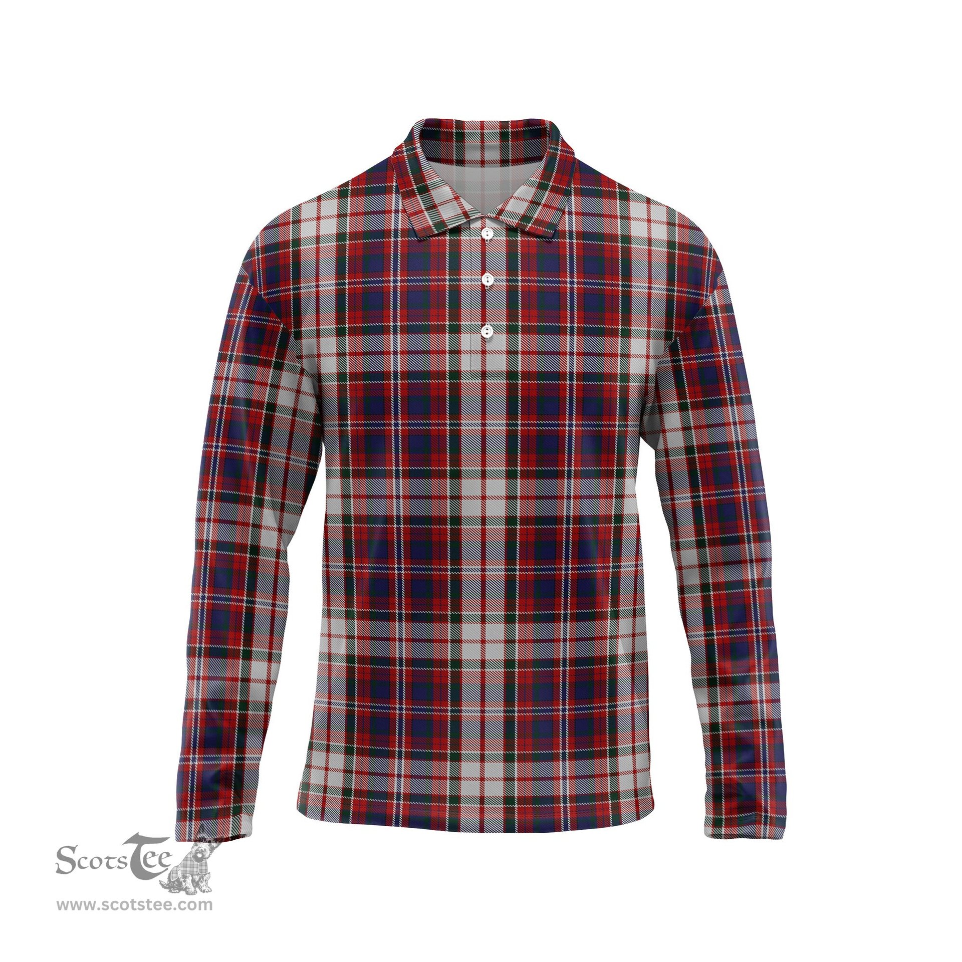 Scottish MacFarlane Dress Tartan Long Sleeve Plaid Polo Shirt