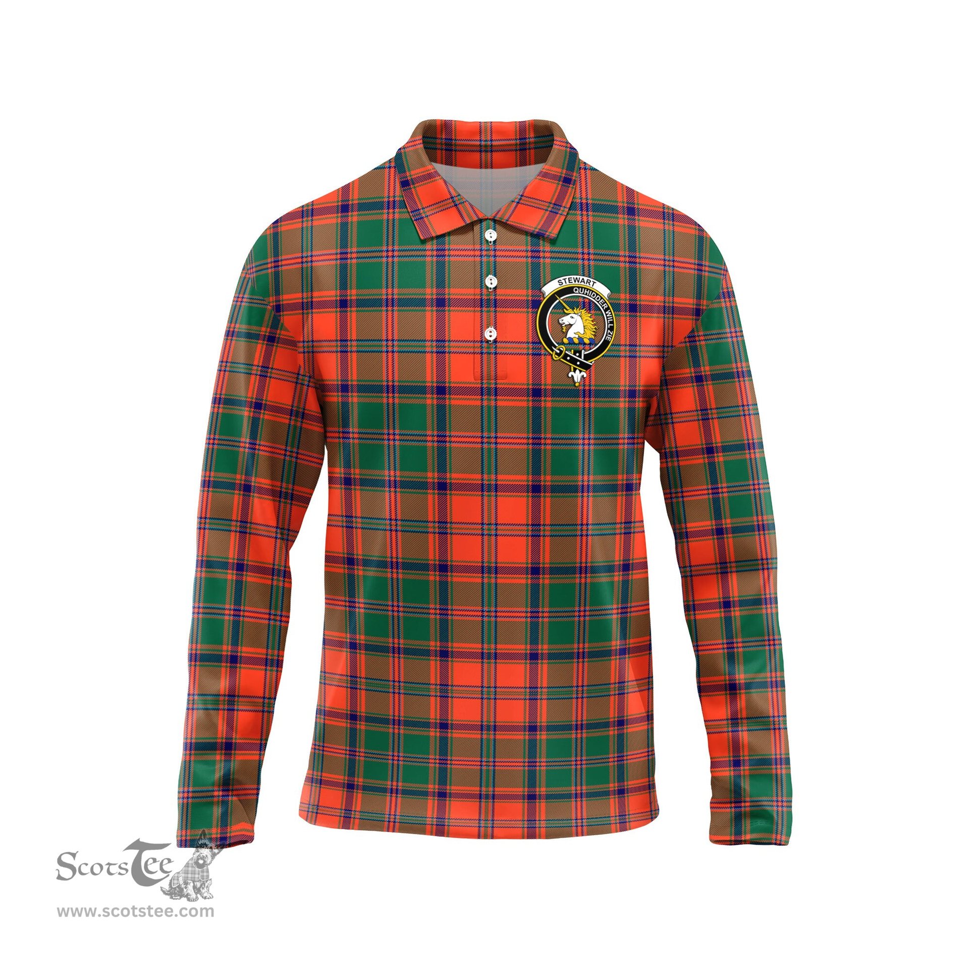 Scottish Stewart of Appin Ancient Clan Crest Tartan Polo Long Sleeve Plaid Polo Shirt