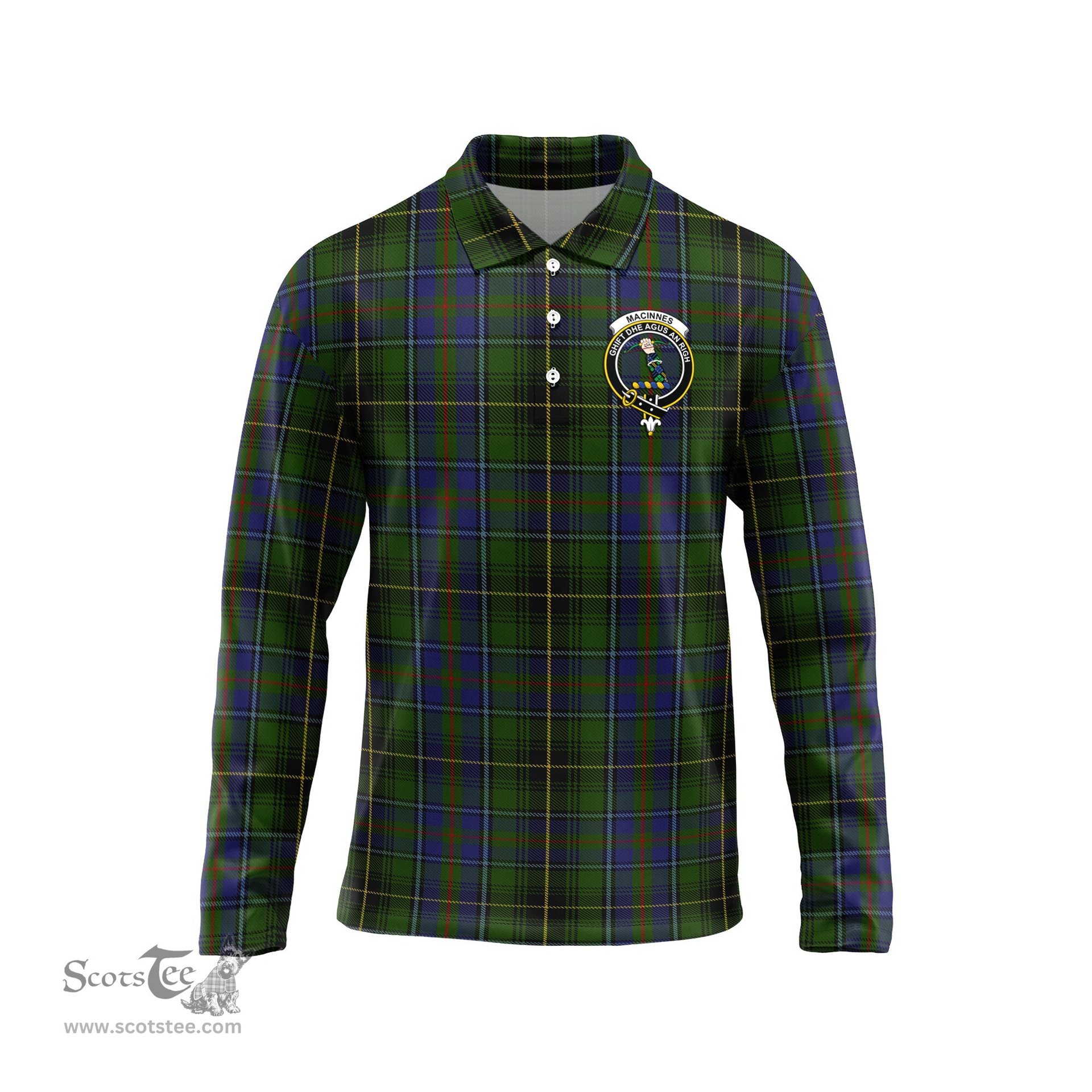 Scottish MacInnes Clan Crest Tartan Polo Long Sleeve Plaid Polo Shirt
