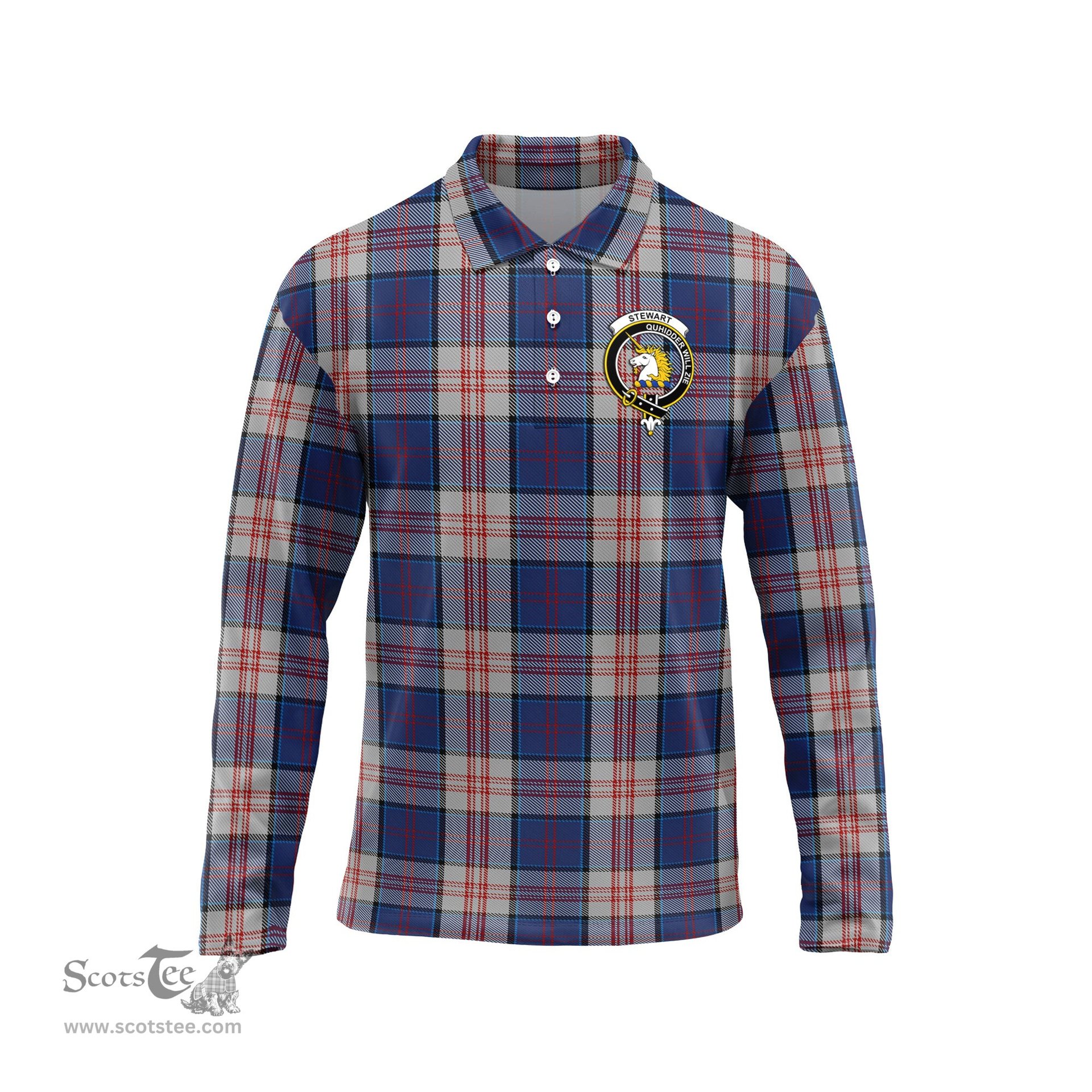 Scottish Stewart of Appin Hunting Dress Clan Crest Tartan Polo Long Sleeve Plaid Polo Shirt