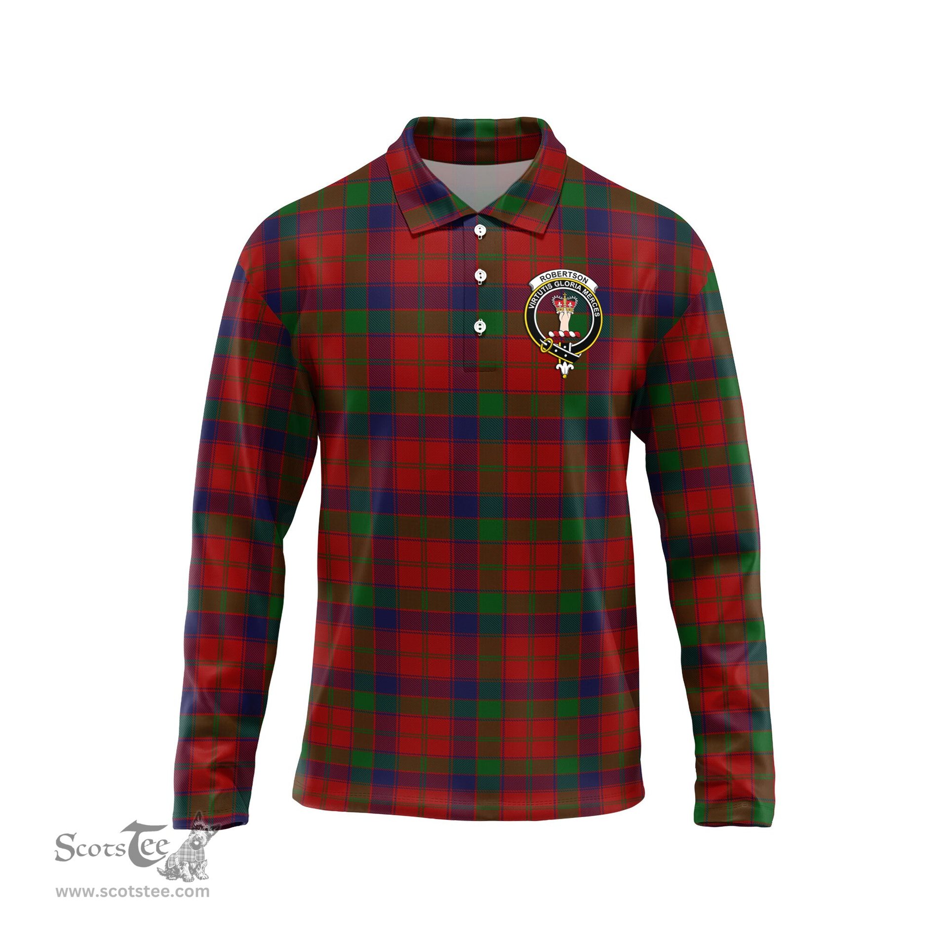 Scottish Robertson Clan Crest Tartan Polo Long Sleeve Plaid Polo Shirt
