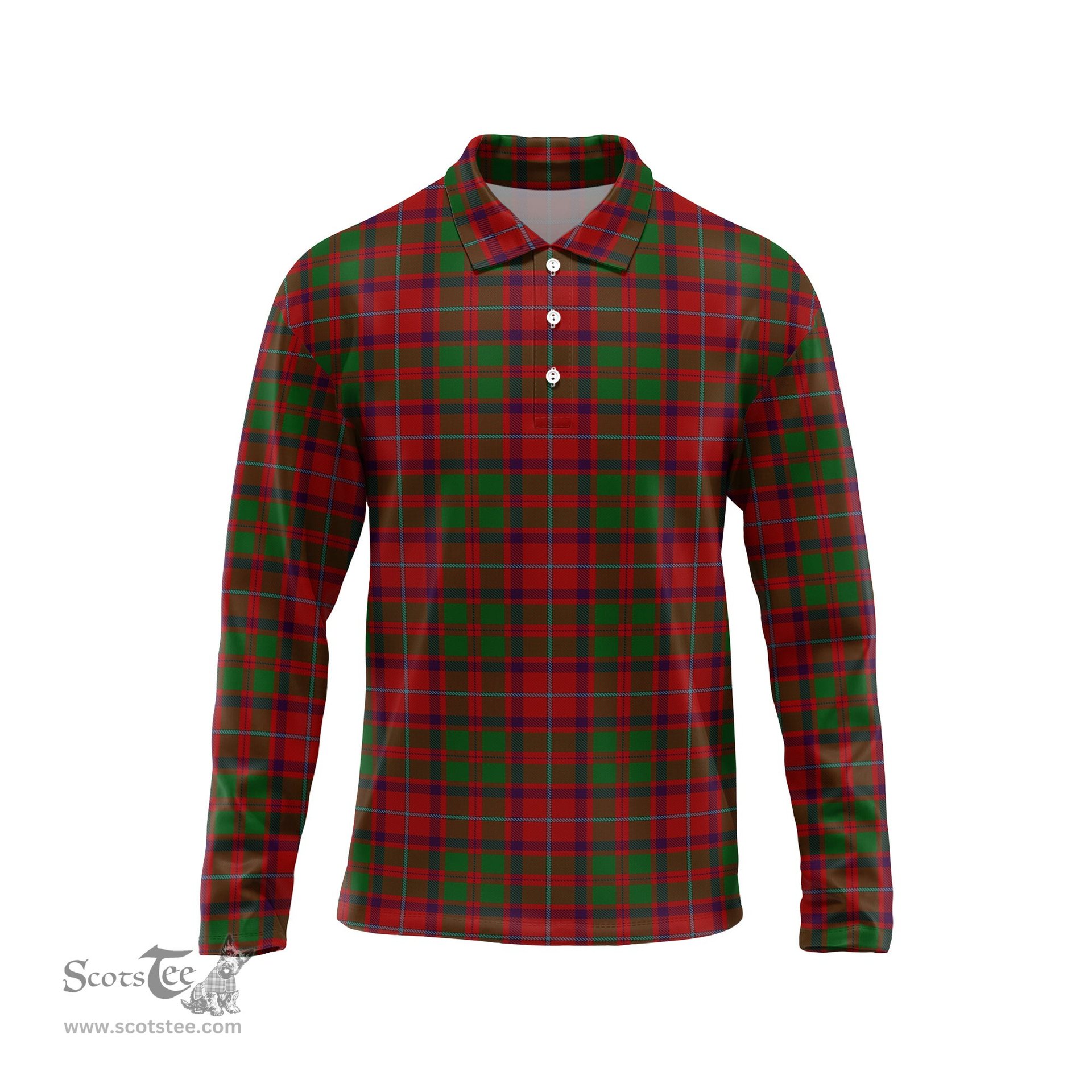 Scottish Shaw of Tordarroch Red Dress Tartan Long Sleeve Plaid Polo Shirt