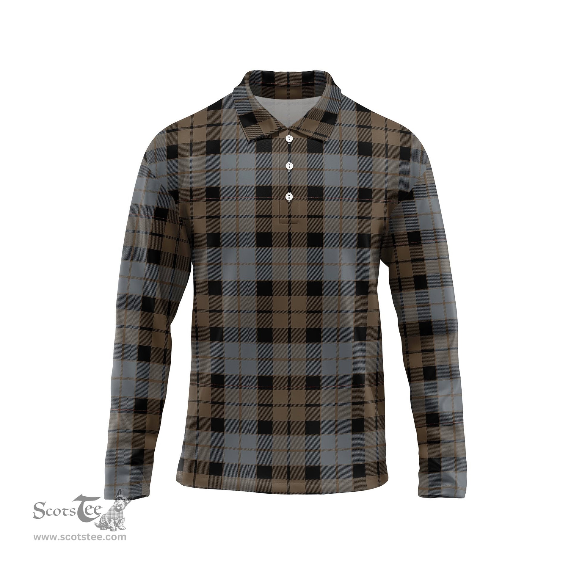 Scottish MacKay Weathered Tartan Long Sleeve Plaid Polo Shirt