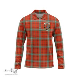 Scottish Morrison Red Ancient Clan Crest Tartan Polo Long Sleeve Plaid Polo Shirt