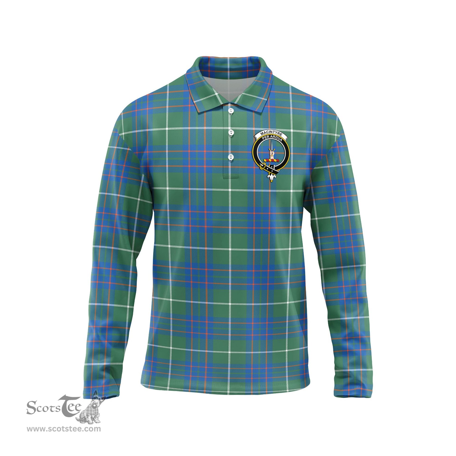 Scottish MacIntyre Hunting Ancient Clan Crest Tartan Polo Long Sleeve Plaid Polo Shirt