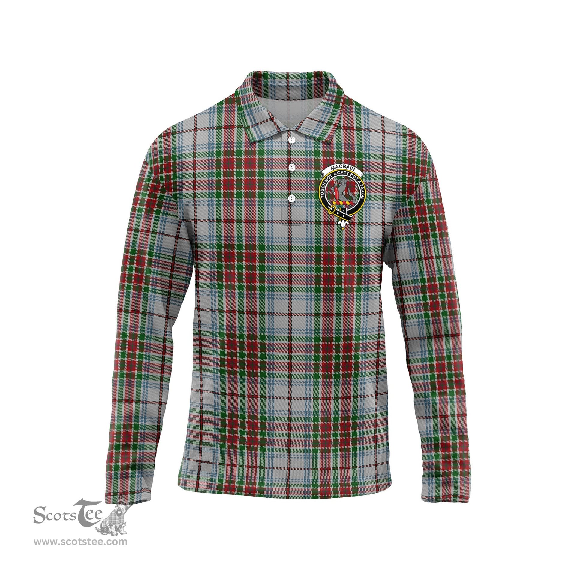 Scottish MacBain Dress Clan Crest Tartan Polo Long Sleeve Plaid Polo Shirt