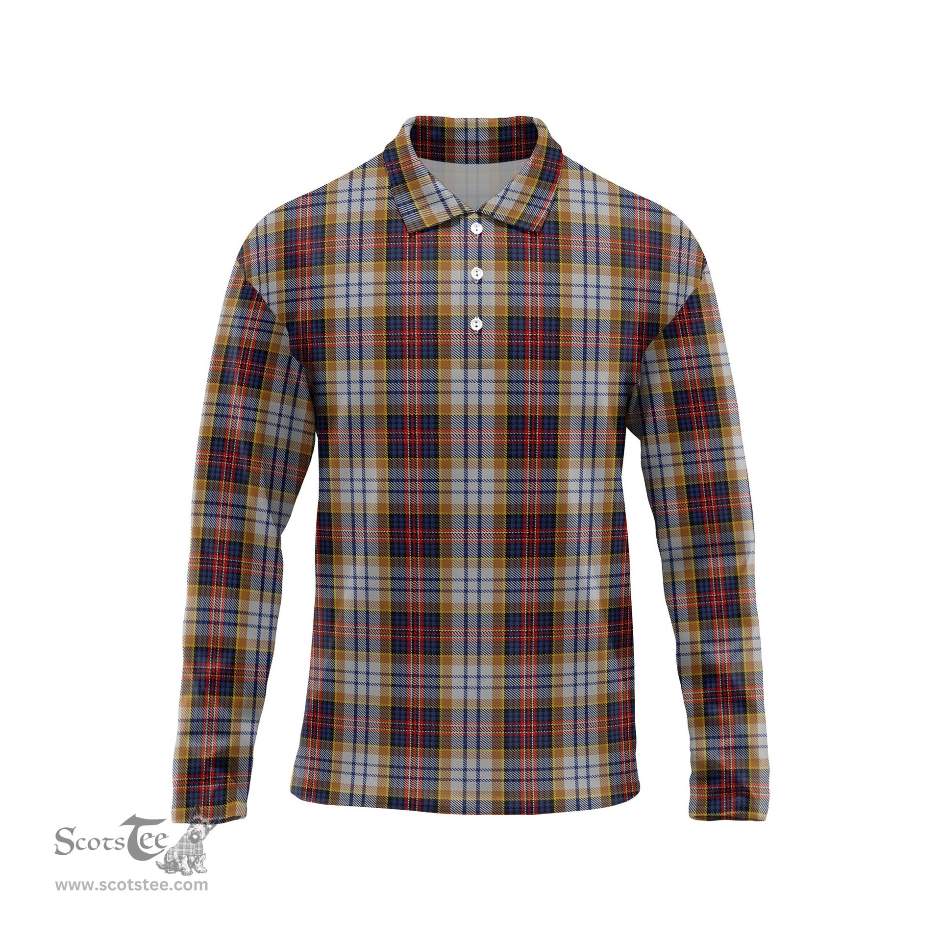Scottish MacInnes Ancient Hunting Tartan Long Sleeve Plaid Polo Shirt