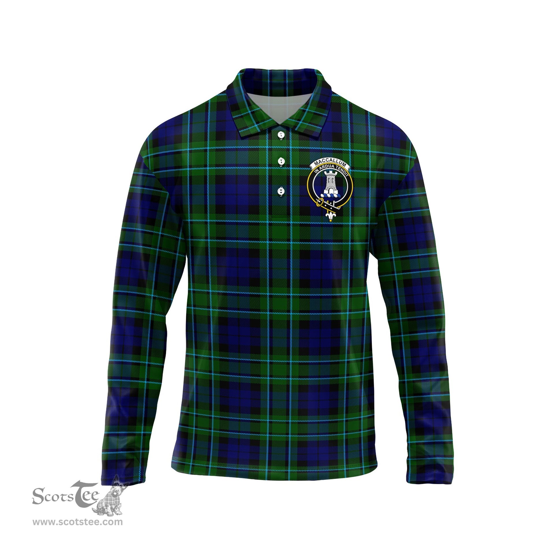 Scottish MacCallum Modern Clan Crest Tartan Polo Long Sleeve Plaid Polo Shirt