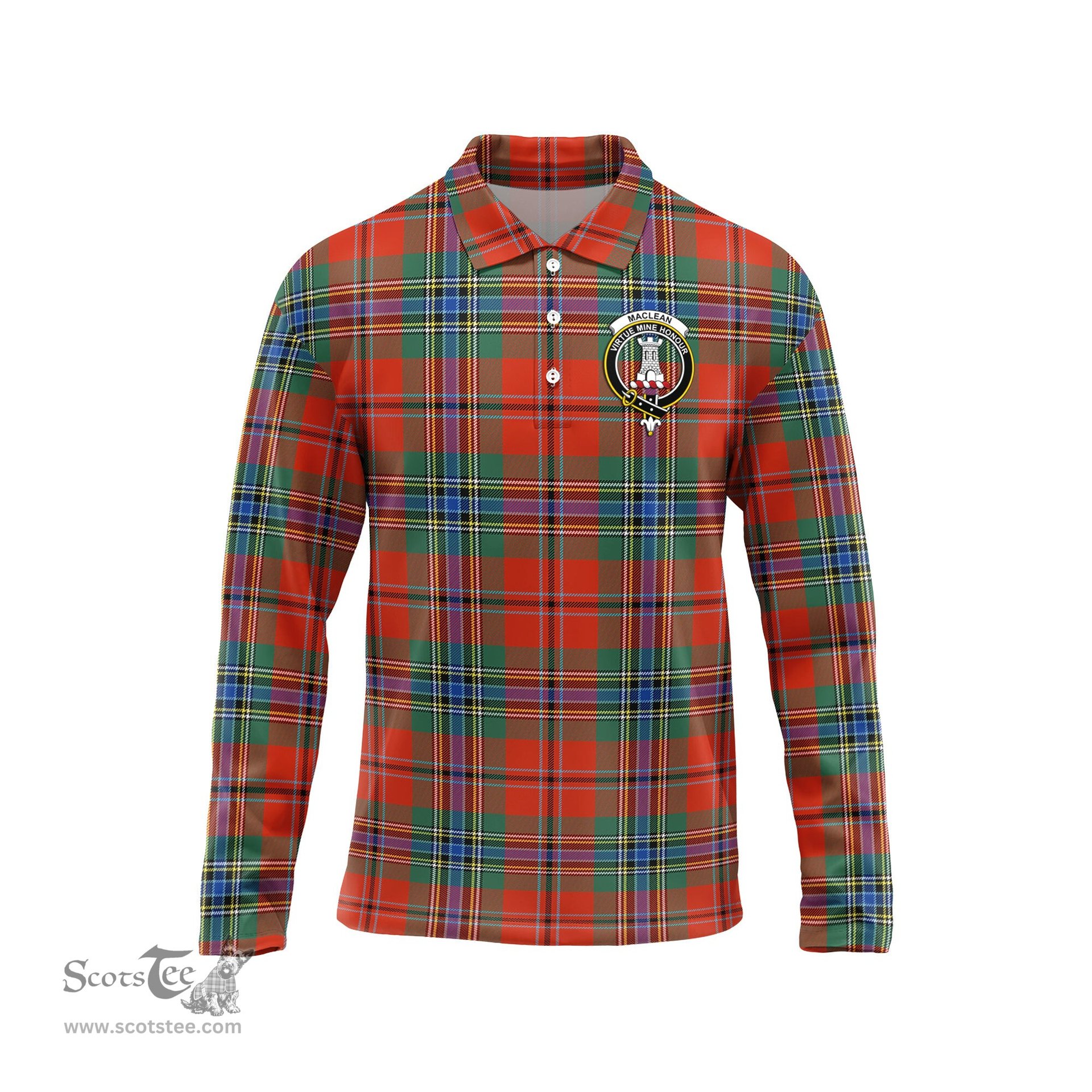 Scottish MacLean of Duart Ancient Clan Crest Tartan Polo Long Sleeve Plaid Polo Shirt