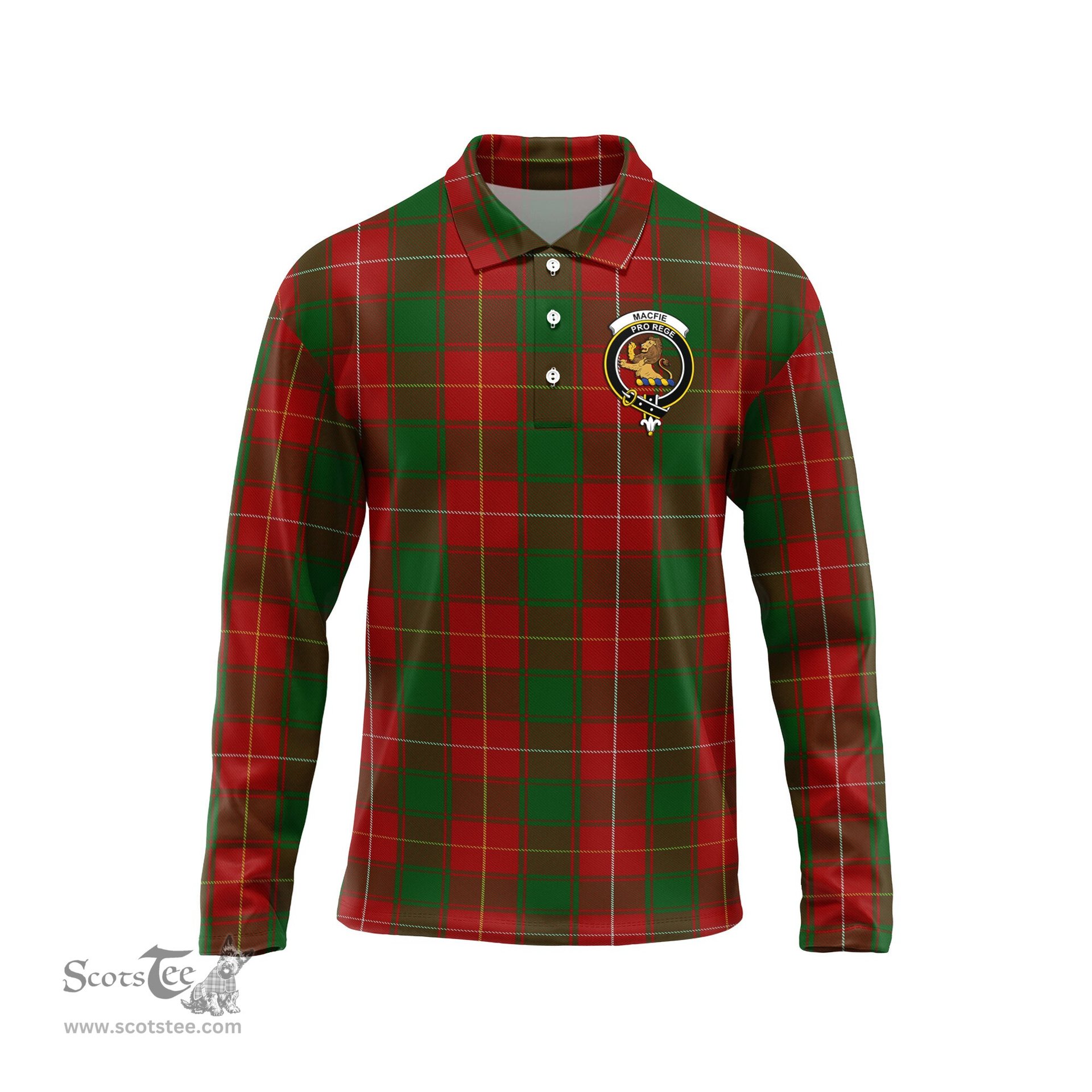 Scottish MacFie Clan Crest Tartan Polo Long Sleeve Plaid Polo Shirt