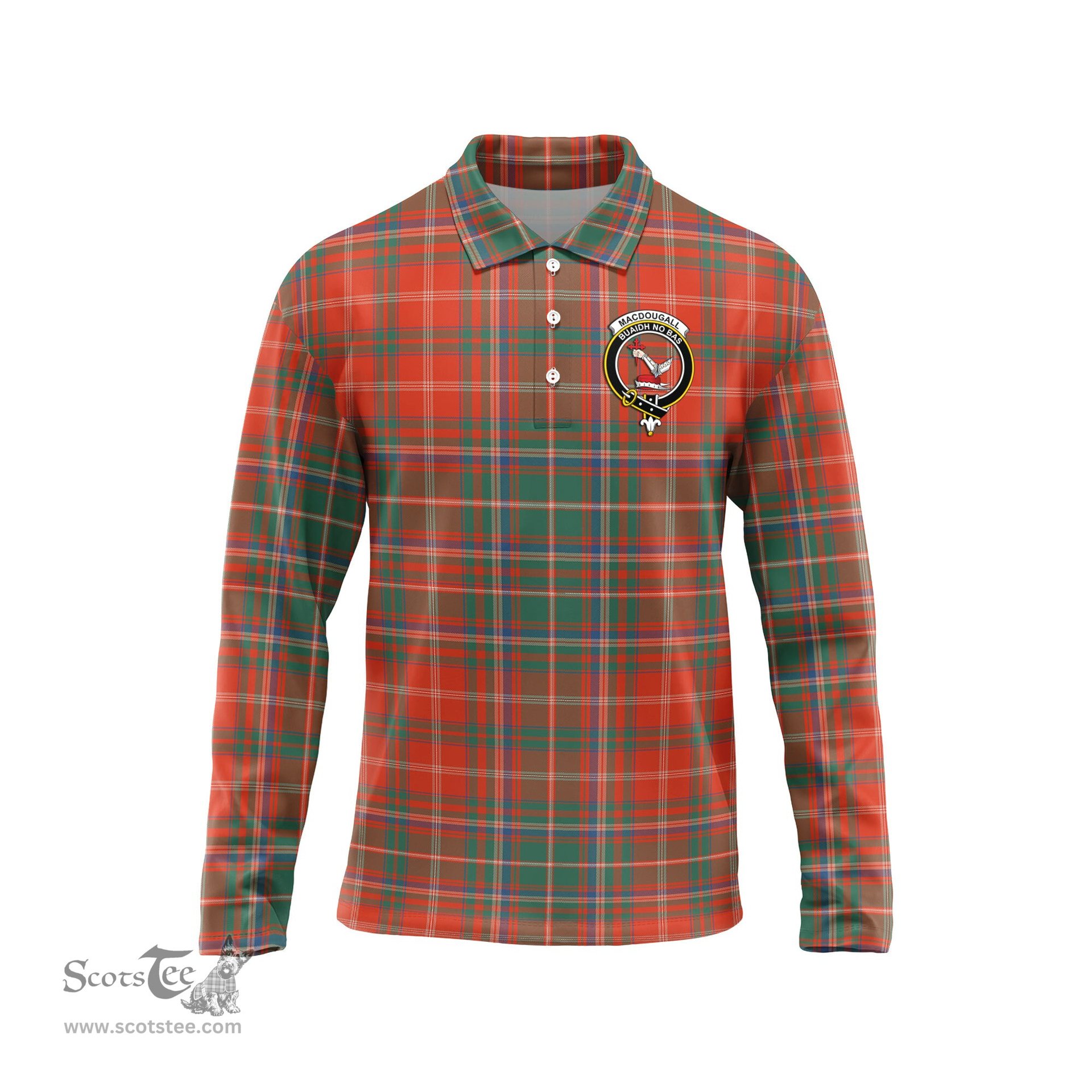 Scottish MacDougall Ancient Clan Crest Tartan Polo Long Sleeve Plaid Polo Shirt