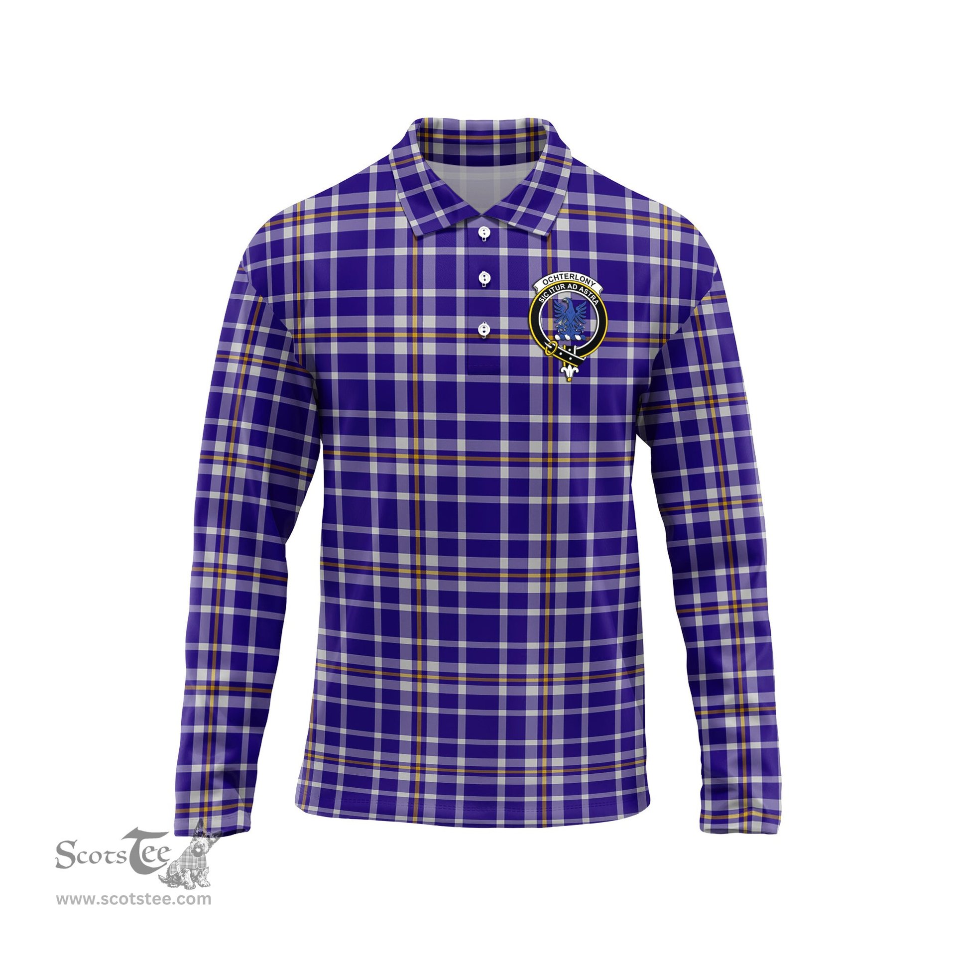 Scottish Ochterlony Clan Crest Tartan Polo Long Sleeve Plaid Polo Shirt