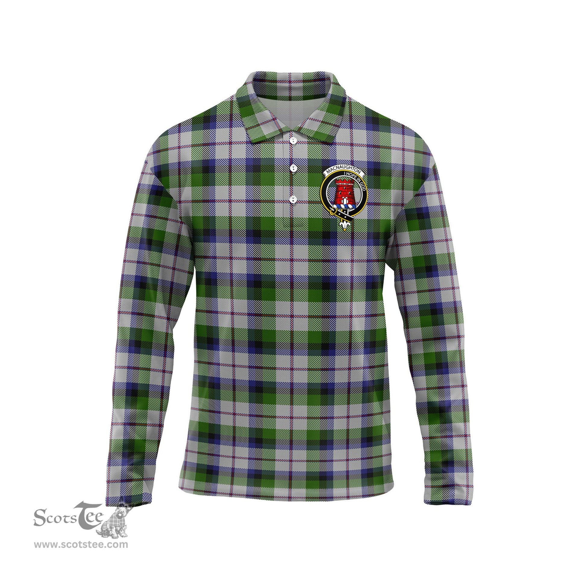 Scottish MacNaughton Dress Clan Crest Tartan Polo Long Sleeve Plaid Polo Shirt