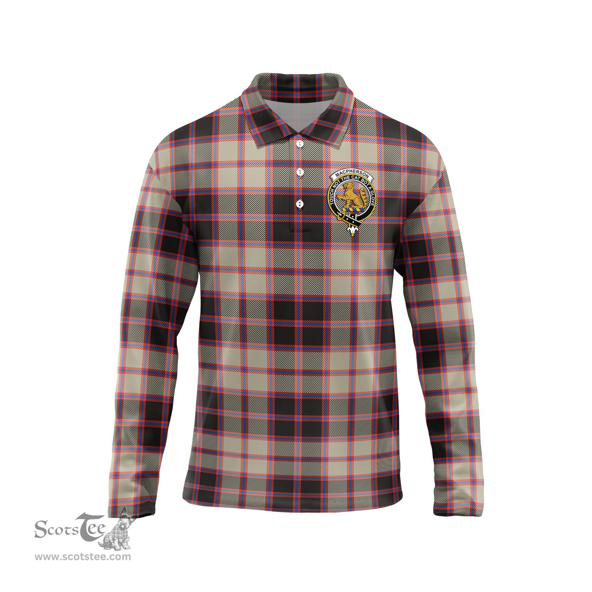 Scottish MacPherson Hunting Ancient Clan Crest Tartan Polo Long Sleeve Plaid Polo Shirt