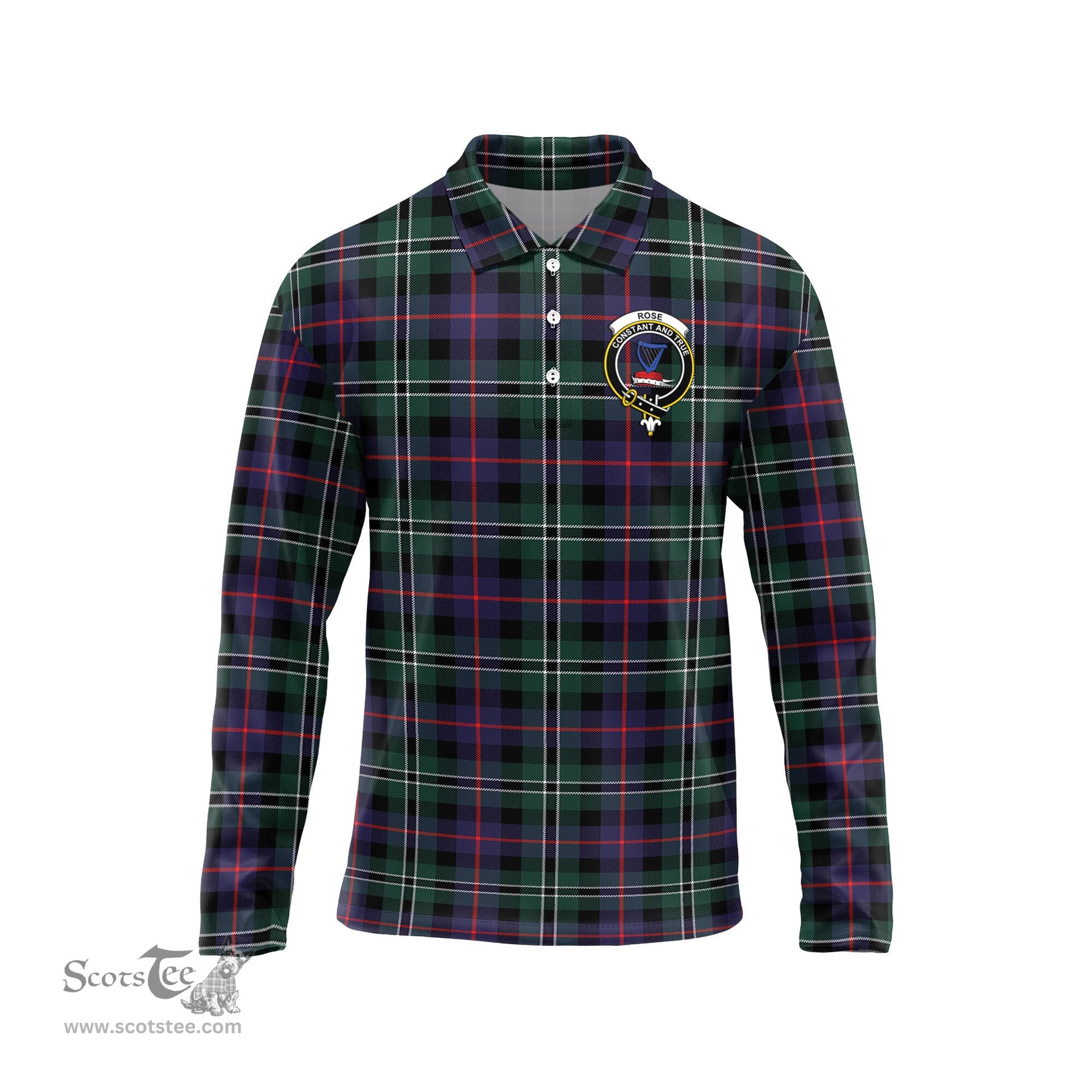 Scottish Rose Hunting Modern Clan Crest Tartan Polo Long Sleeve Plaid Polo Shirt