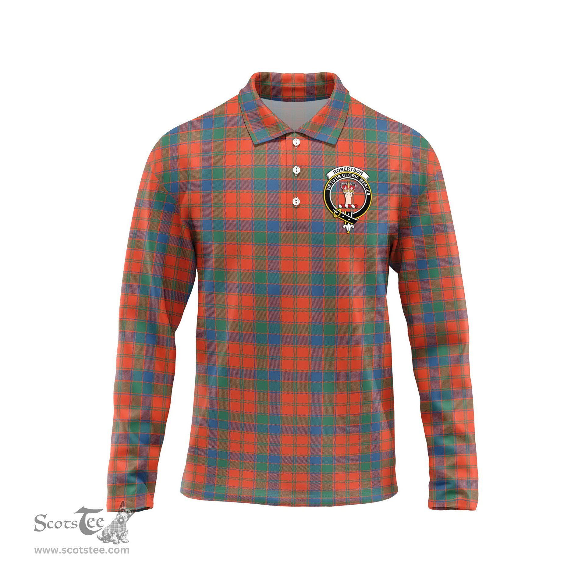 Scottish Robertson Ancient Clan Crest Tartan Polo Long Sleeve Plaid Polo Shirt