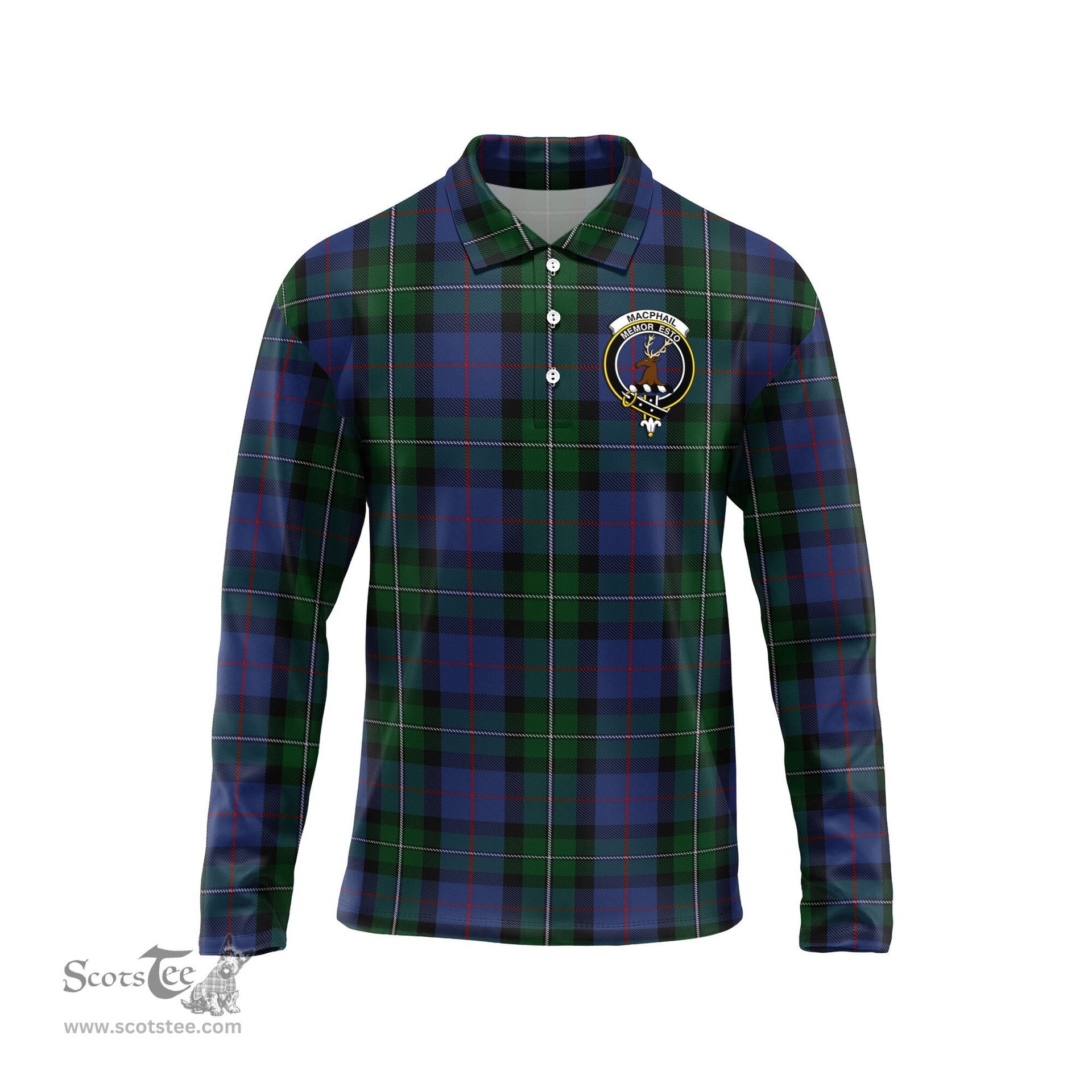 Scottish MacPhail Hunting Clan Crest Tartan Polo Long Sleeve Plaid Polo Shirt