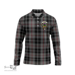 Scottish Thompson Grey Clan Crest Tartan Polo Long Sleeve Plaid Polo Shirt