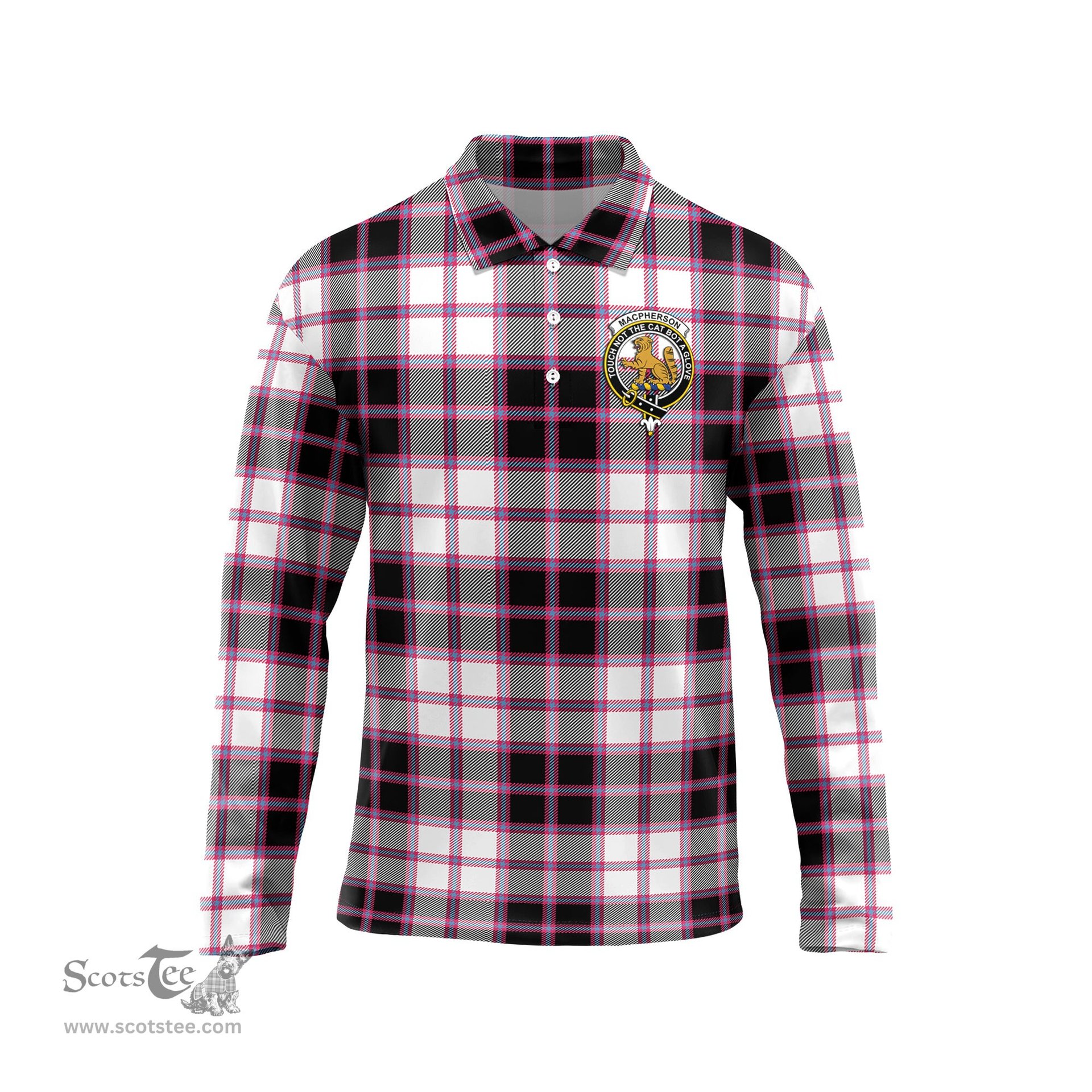 Scottish MacPherson Hunting Modern Clan Crest Tartan Polo Long Sleeve Plaid Polo Shirt