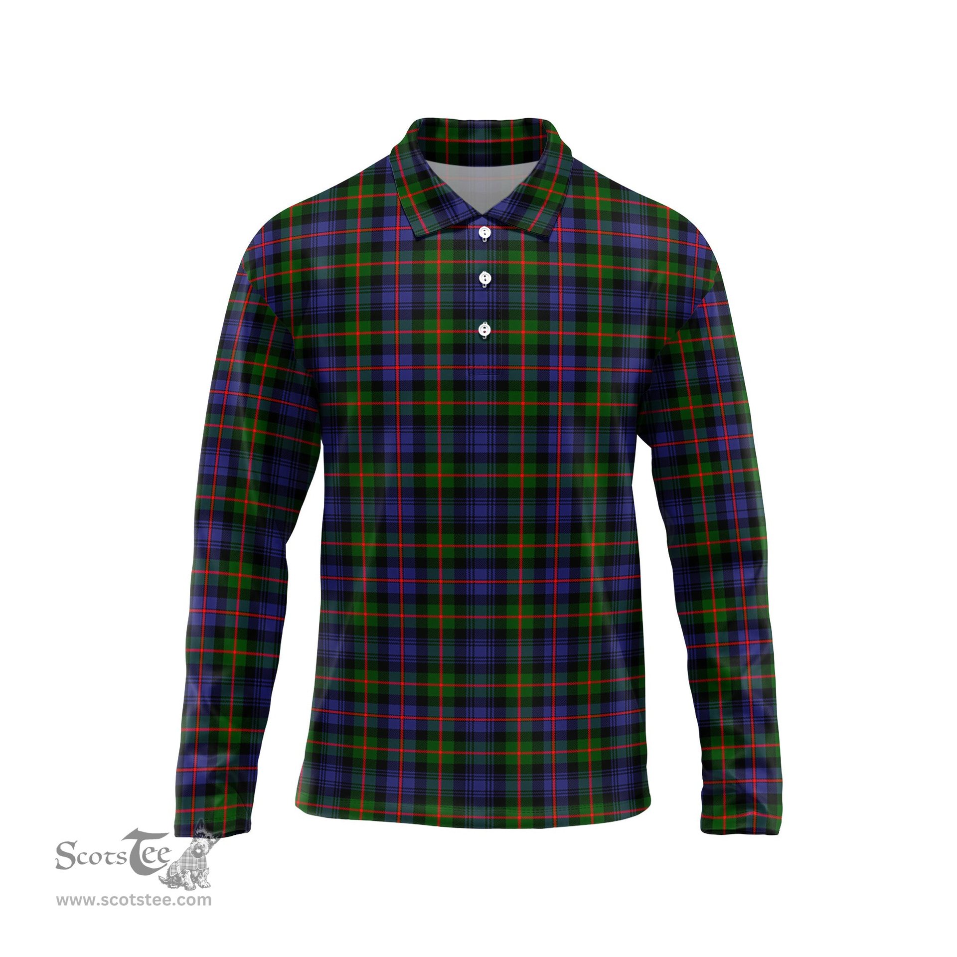 Scottish Murray of Atholl Modern Tartan Long Sleeve Plaid Polo Shirt