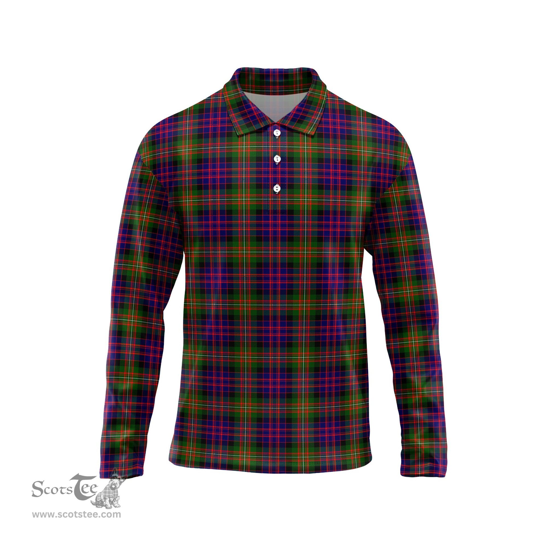 Scottish MacDonell of Glengarry Modern Tartan Long Sleeve Plaid Polo Shirt