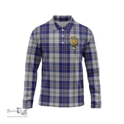 Scottish MacPherson Dress Blue Clan Crest Tartan Polo Long Sleeve Plaid Polo Shirt