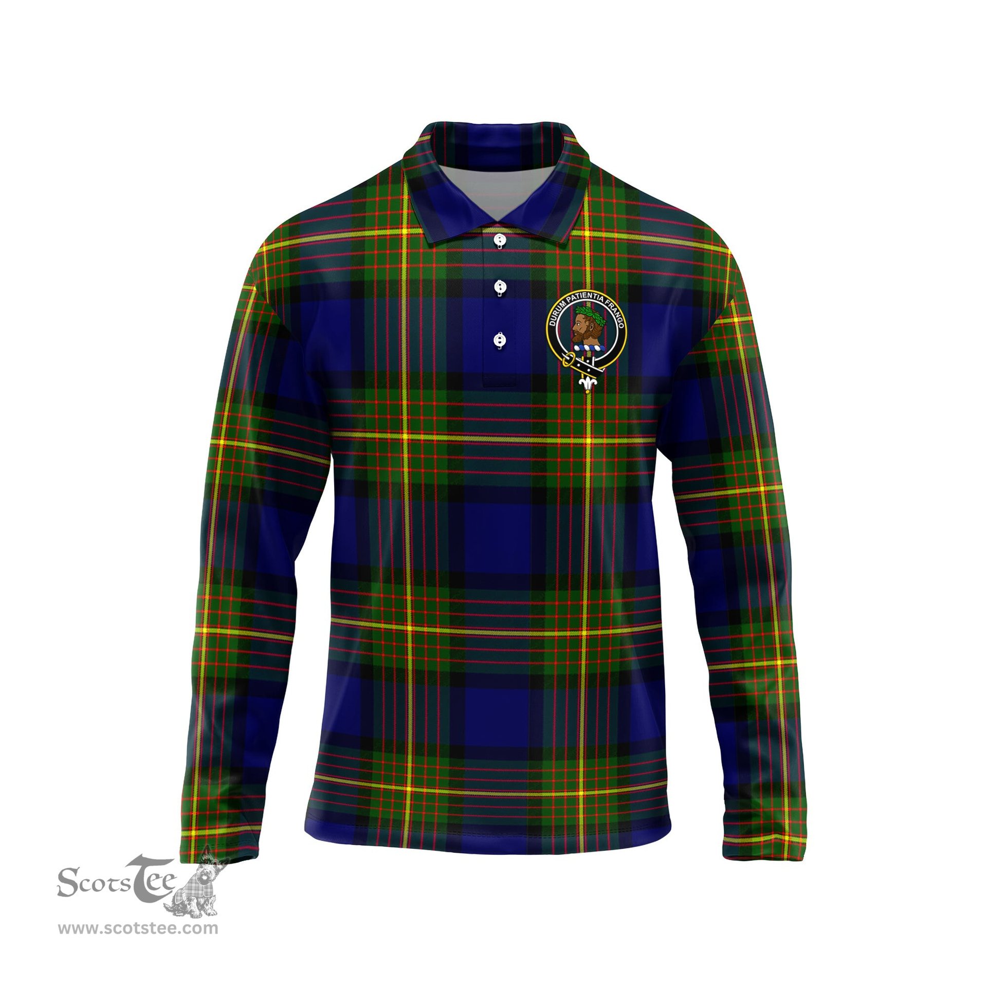 Scottish Moore Clan Crest Tartan Polo Long Sleeve Plaid Polo Shirt