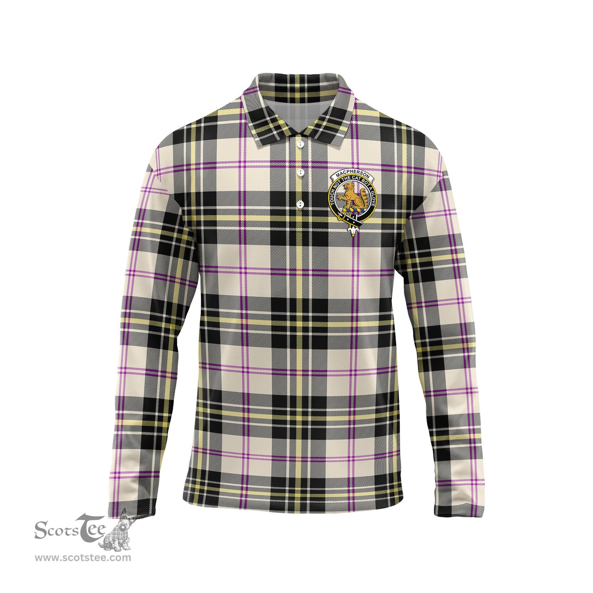 Scottish MacPherson Dress Ancient Clan Crest Tartan Polo Long Sleeve Plaid Polo Shirt
