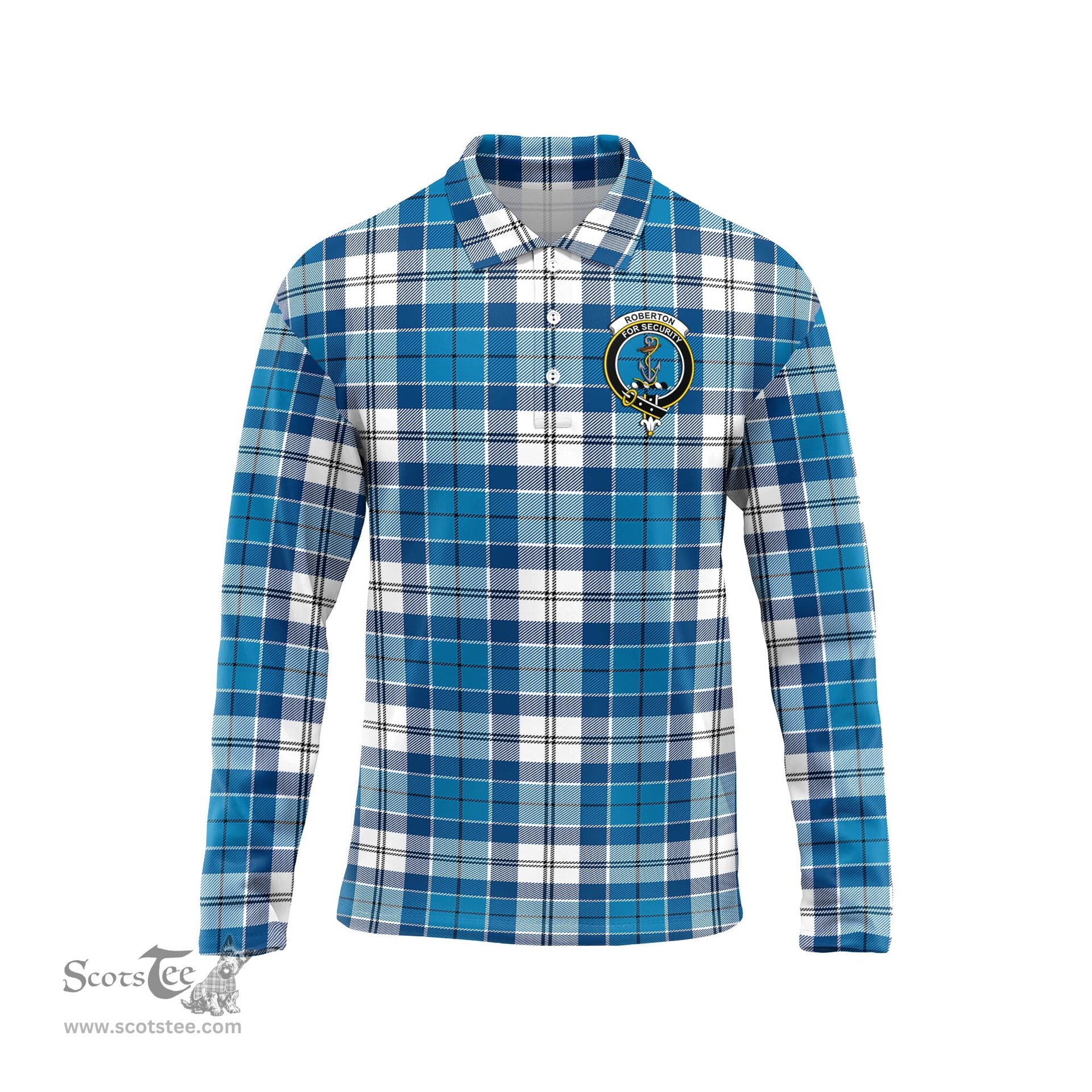 Scottish Roberton Clan Crest Tartan Polo Long Sleeve Plaid Polo Shirt