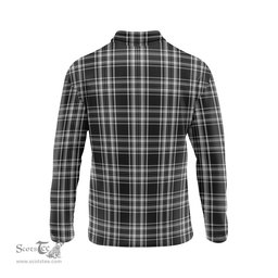 Scottish Stewart Black and White Tartan Long Sleeve Plaid Polo Shirt