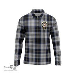 Scottish Menzies Black Dress Clan Crest Tartan Polo Long Sleeve Plaid Polo Shirt