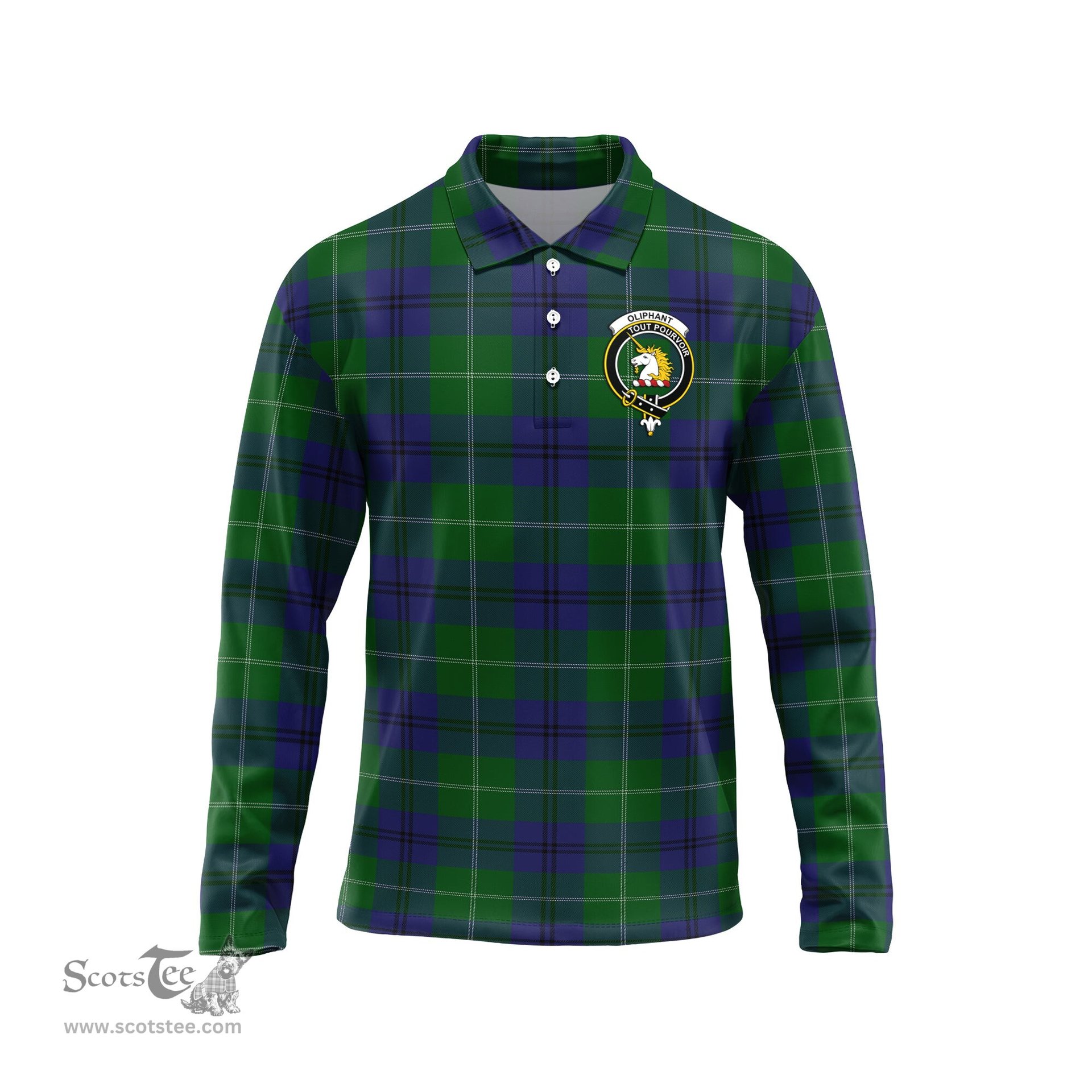 Scottish Oliphant Clan Crest Tartan Polo Long Sleeve Plaid Polo Shirt