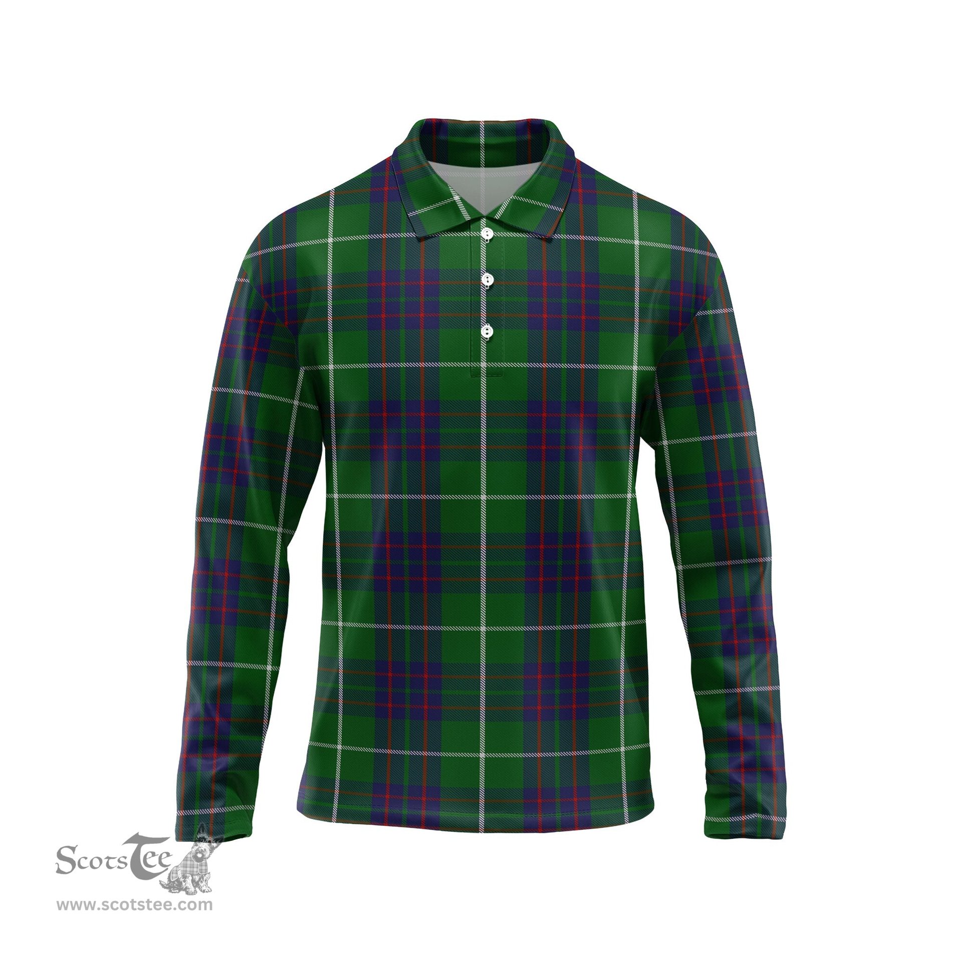 Scottish MacIntyre Hunting Tartan Long Sleeve Plaid Polo Shirt