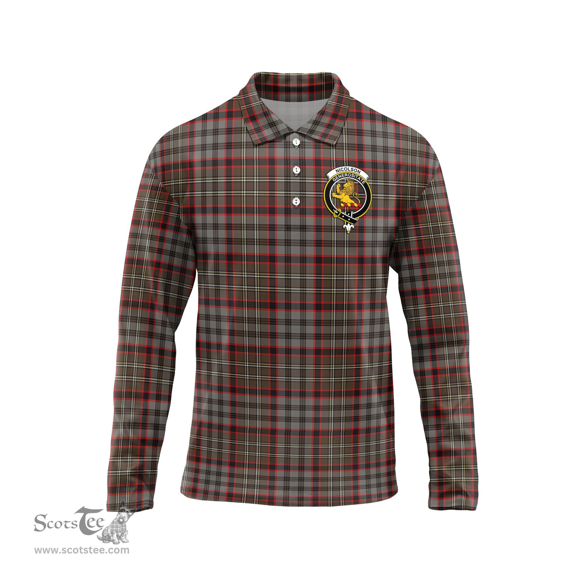 Scottish Nicolson Hunting Weathered Clan Crest Tartan Polo Long Sleeve Plaid Polo Shirt