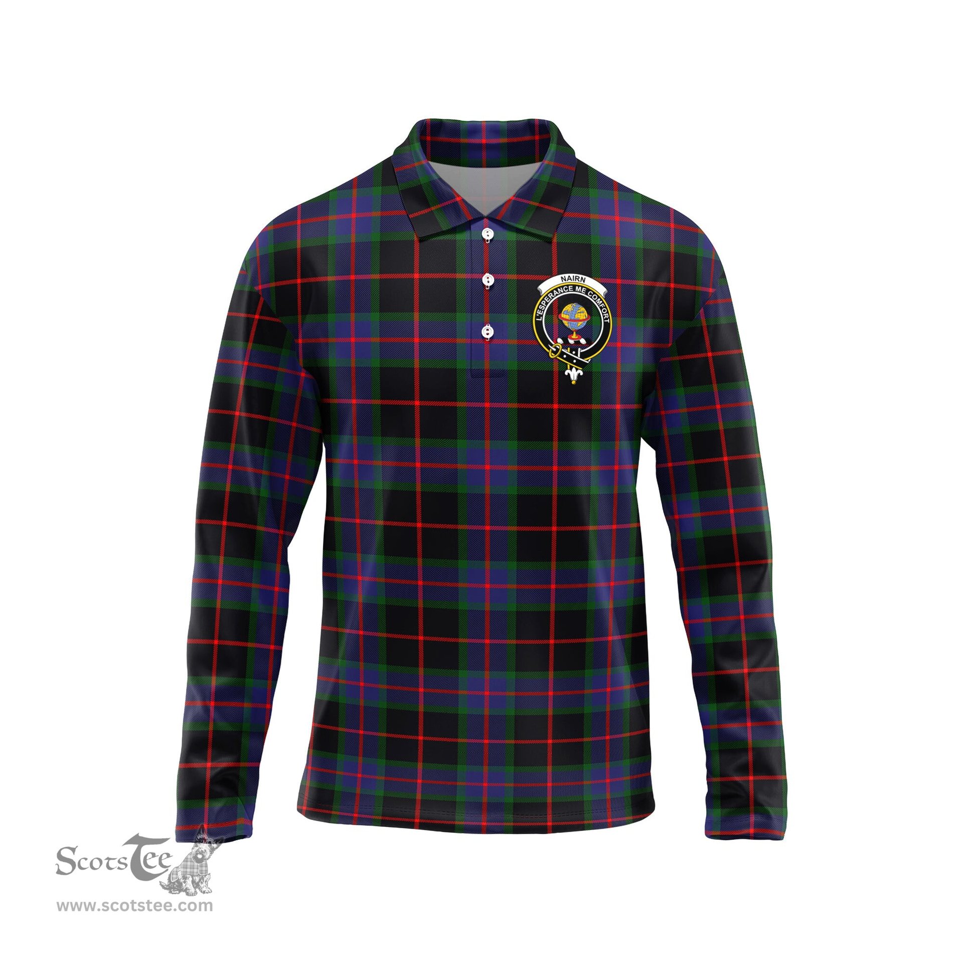 Scottish Nairn Clan Crest Tartan Polo Long Sleeve Plaid Polo Shirt