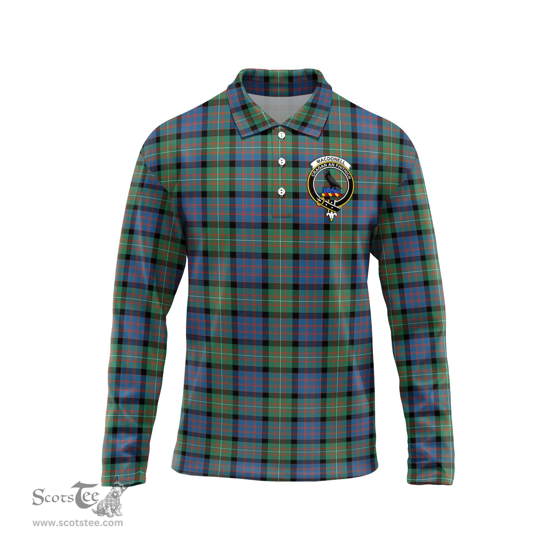 Scottish MacDonell of Glengarry Ancient Clan Crest Tartan Polo Long Sleeve Plaid Polo Shirt