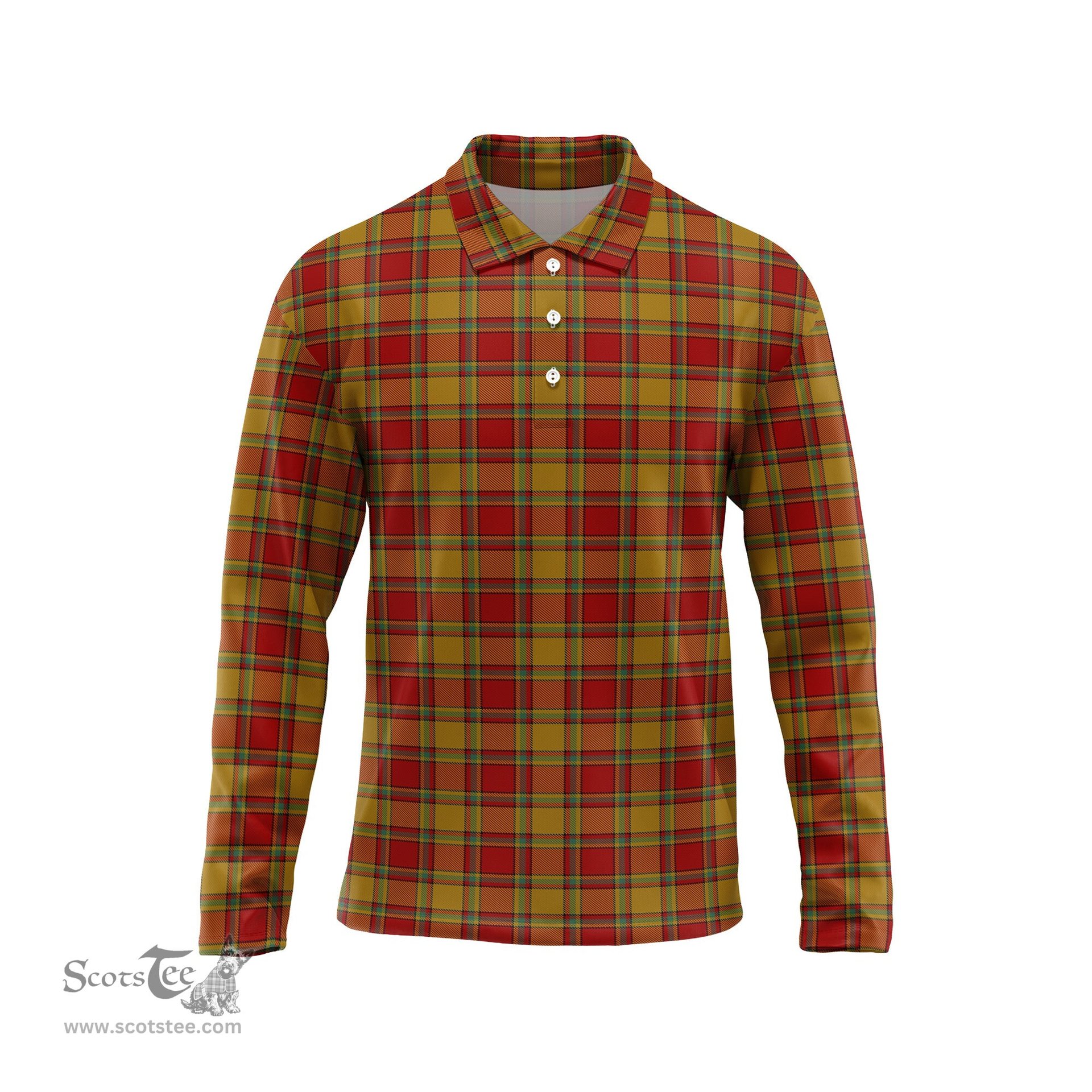 Scottish Scrymgeour Tartan Long Sleeve Plaid Polo Shirt