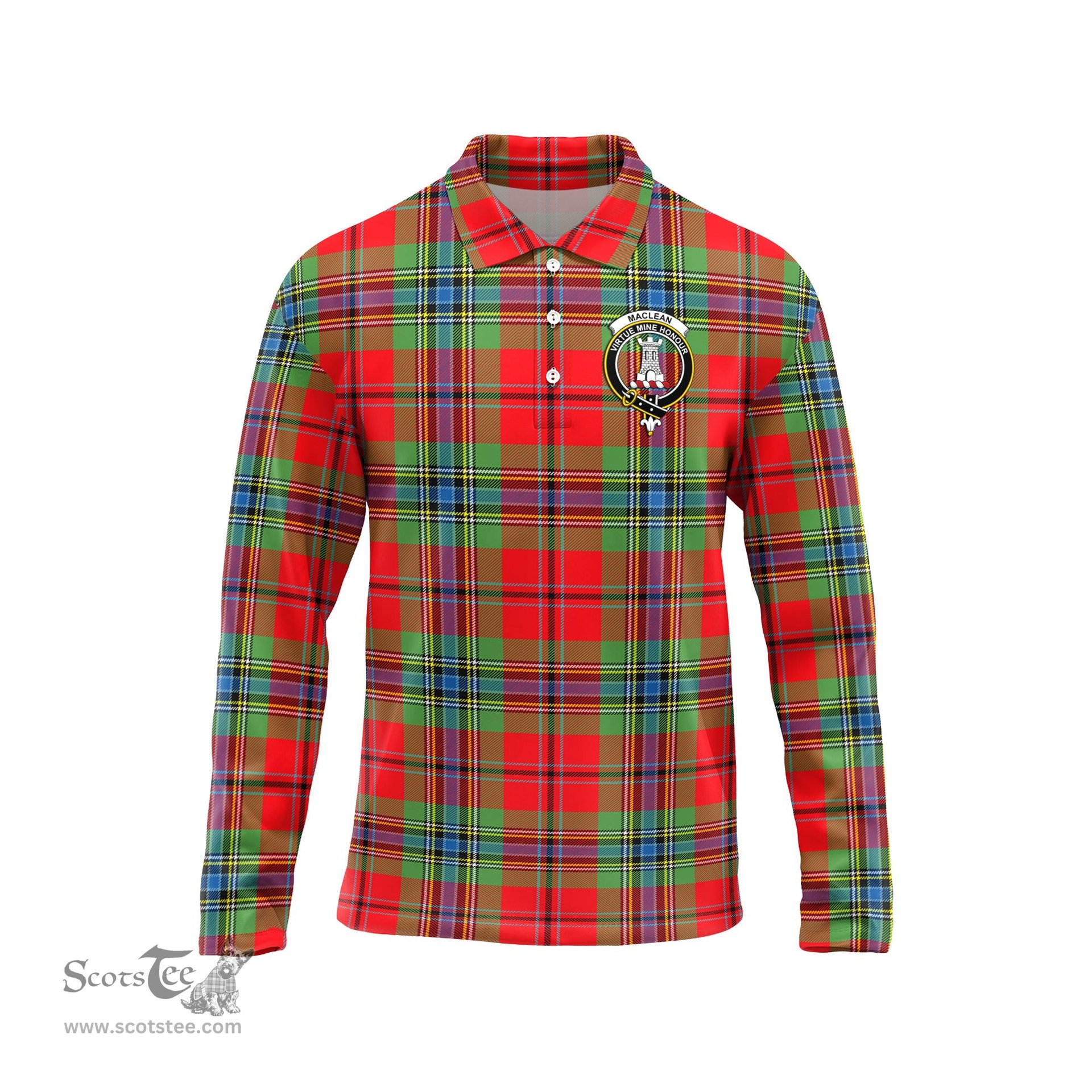 Scottish MacLean of Duart Modern Clan Crest Tartan Polo Long Sleeve Plaid Polo Shirt