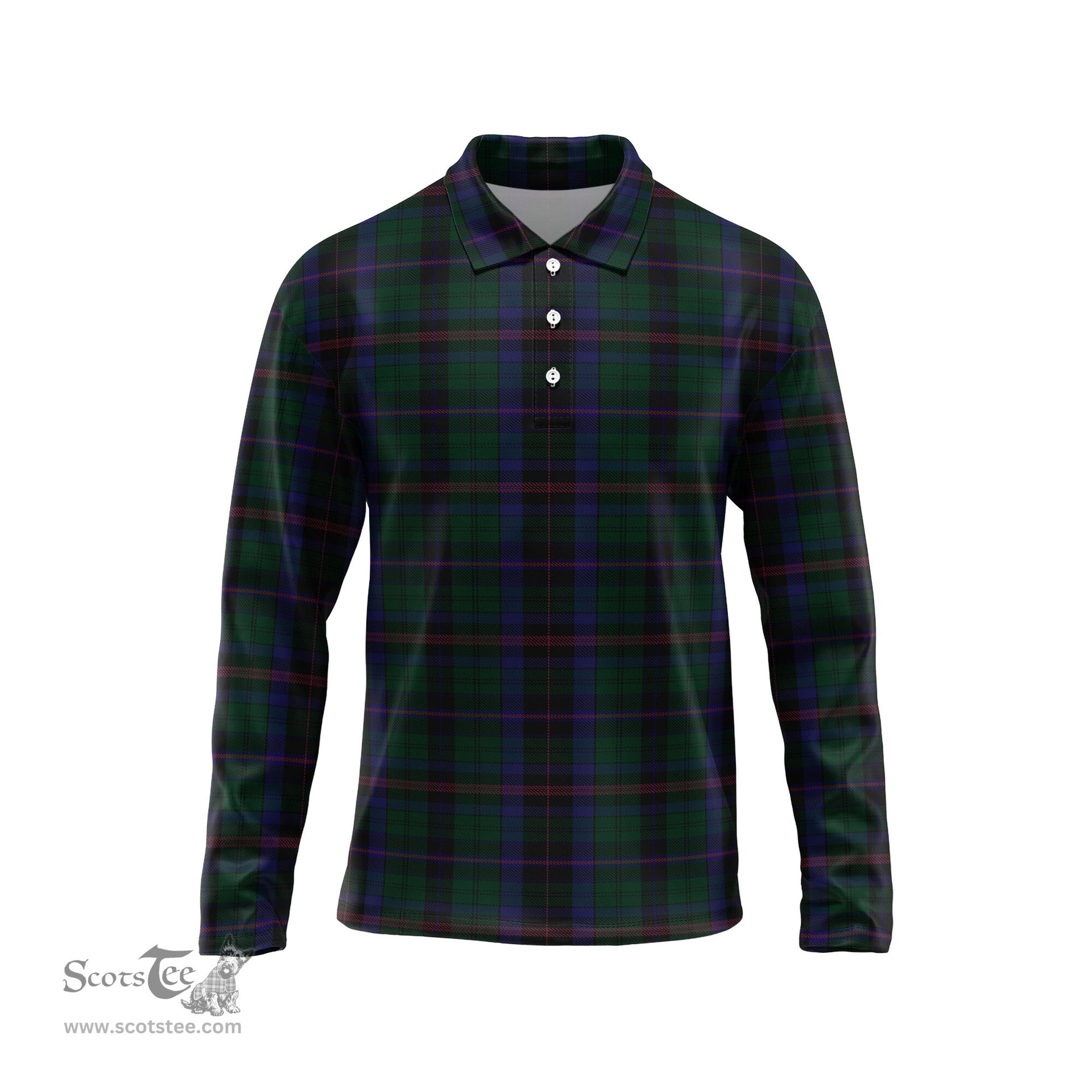 Scottish Phillips of Wales Tartan Long Sleeve Plaid Polo Shirt