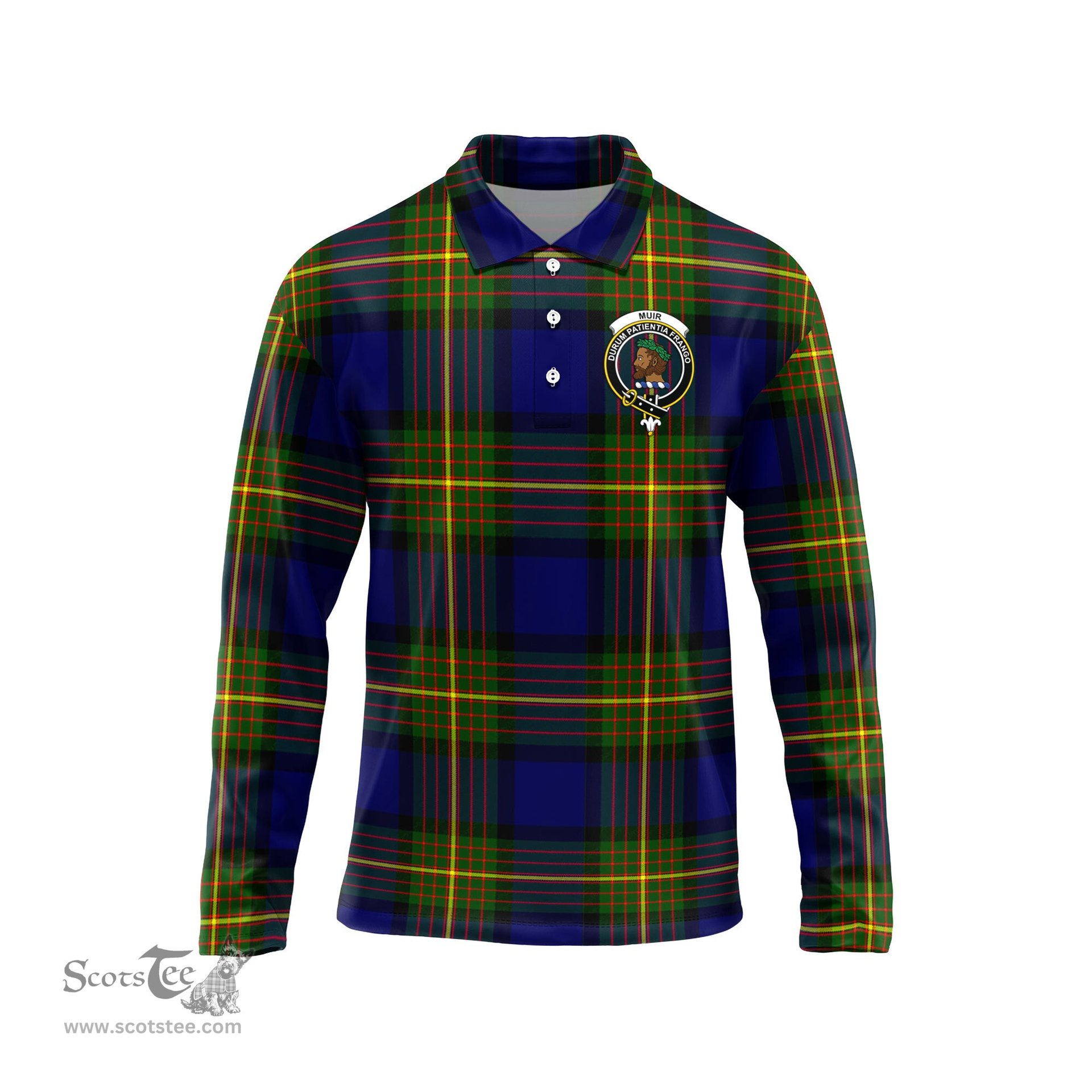 Scottish Muir Clan Crest Tartan Polo Long Sleeve Plaid Polo Shirt