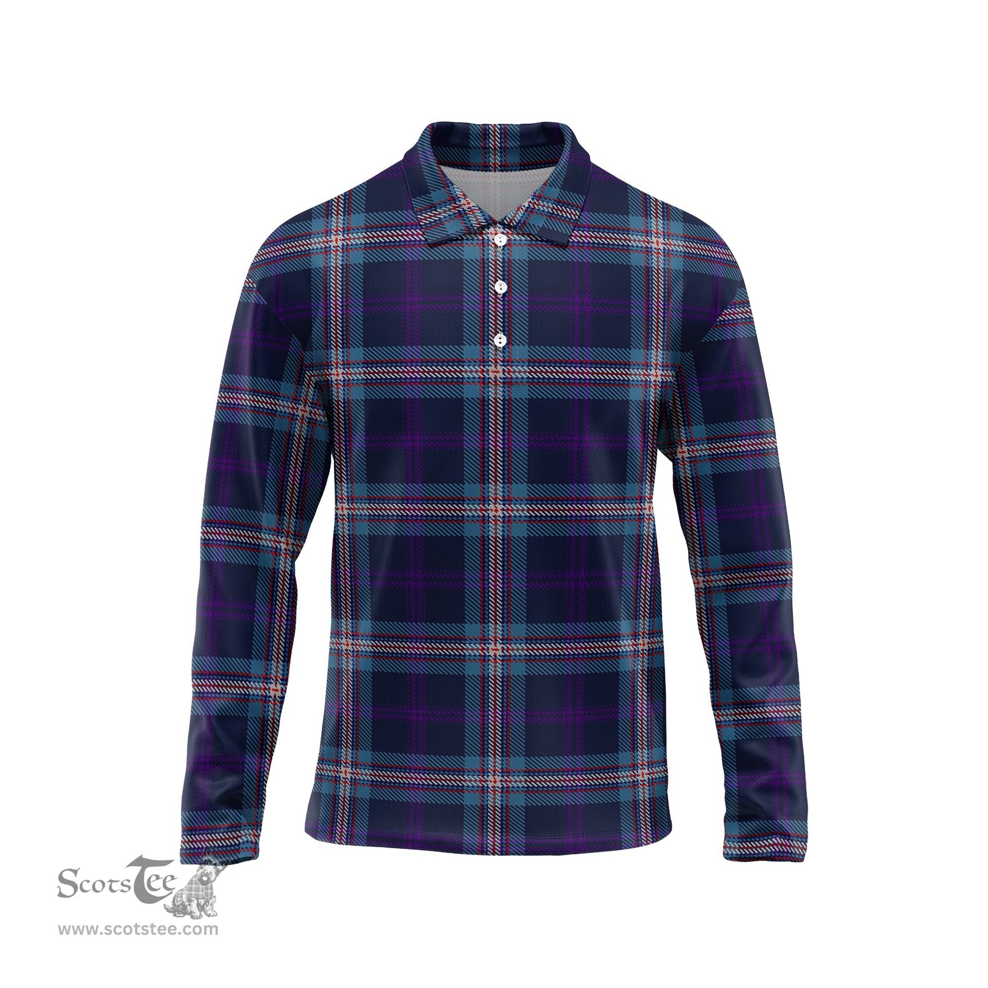 Scottish Nevoy Tartan Long Sleeve Plaid Polo Shirt