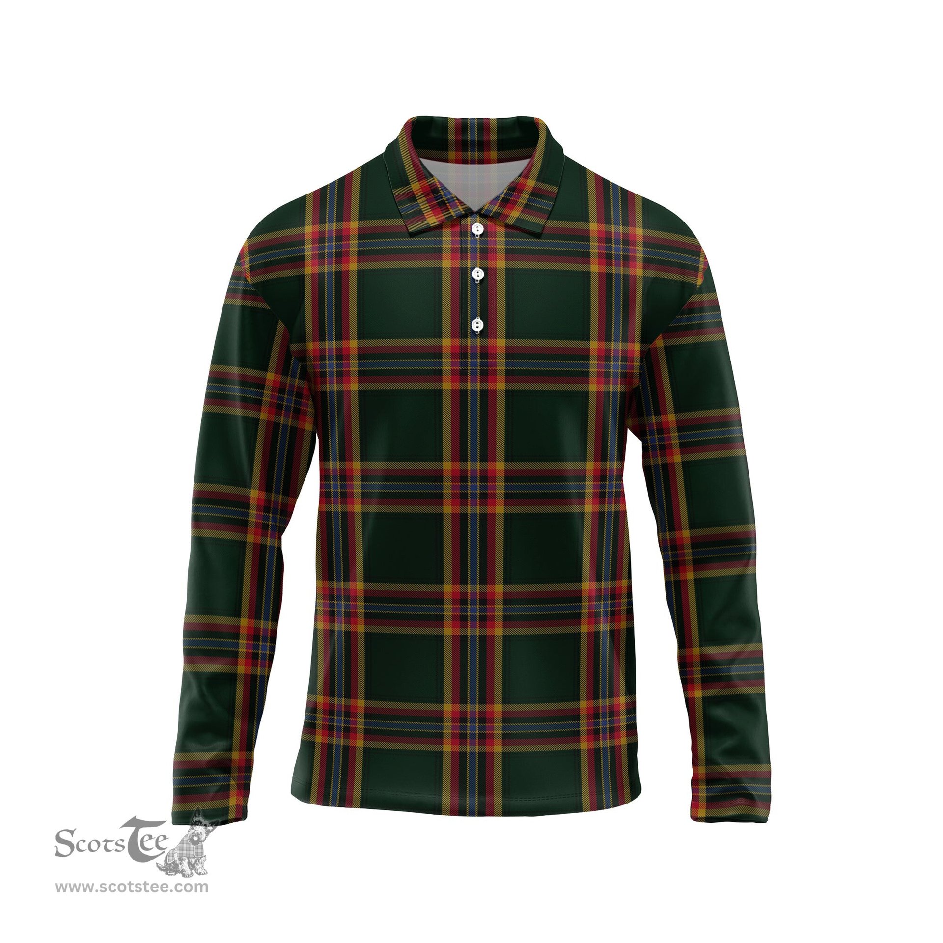 Scottish Moran Family Ubique Tartan Long Sleeve Plaid Polo Shirt