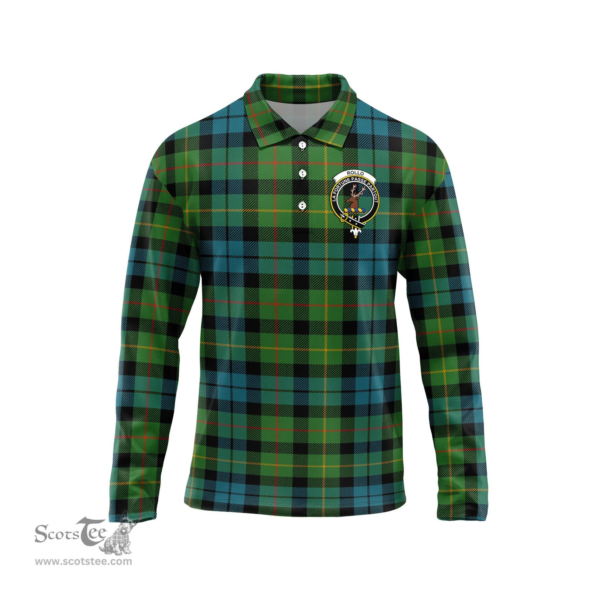 Scottish Rollo Ancient Clan Crest Tartan Polo Long Sleeve Plaid Polo Shirt