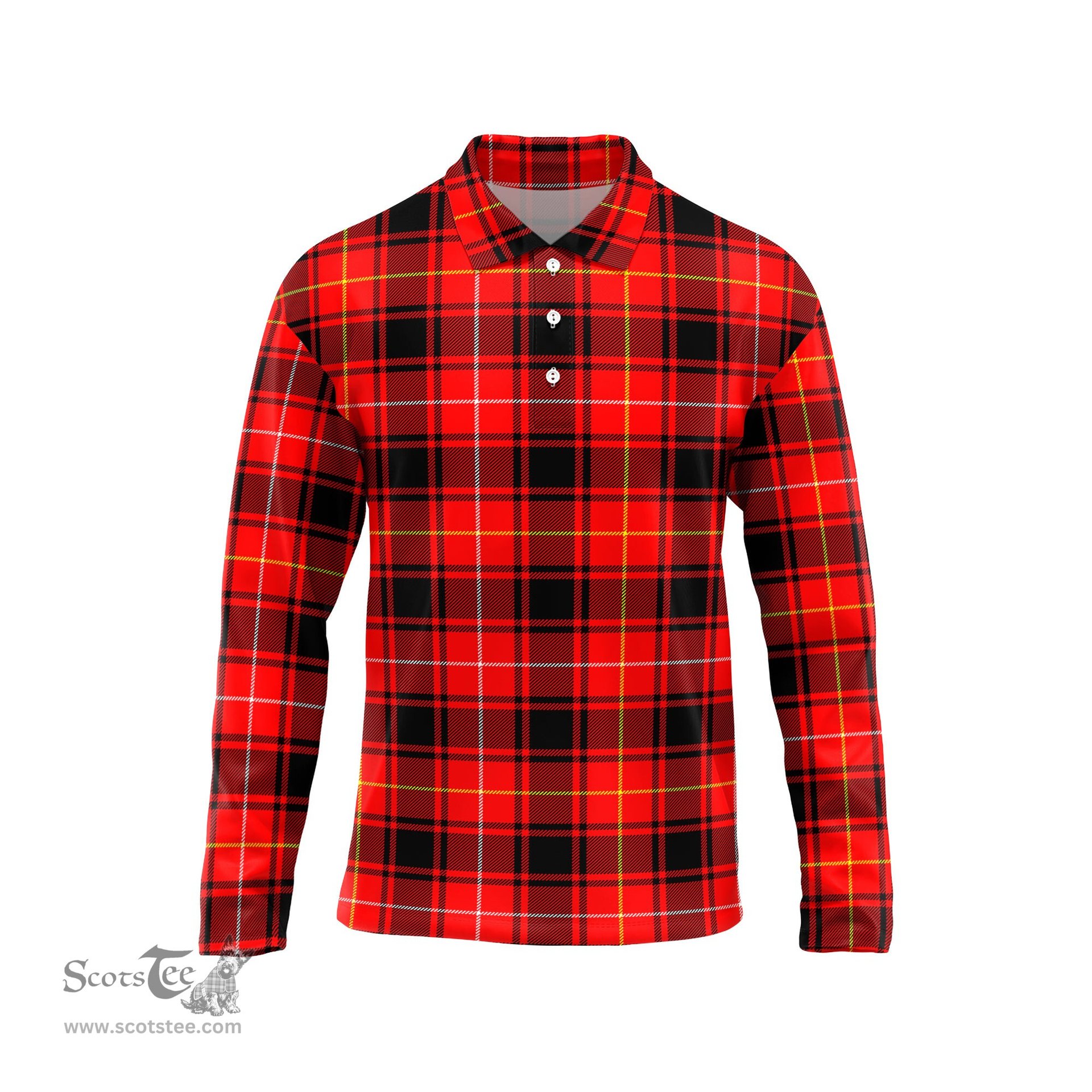 Scottish MacIver Modern Tartan Long Sleeve Plaid Polo Shirt