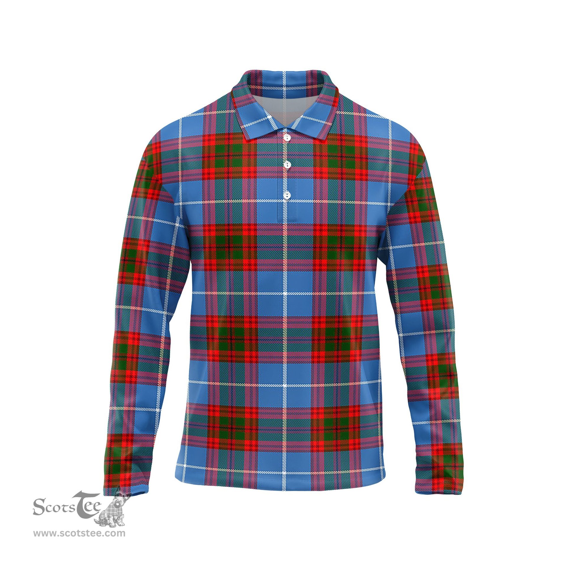 Scottish Preston Tartan Long Sleeve Plaid Polo Shirt