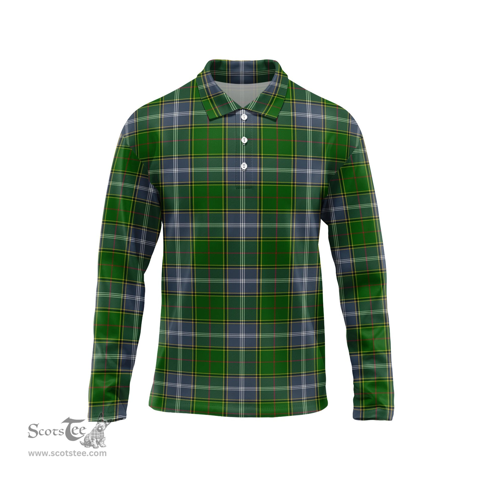 Scottish Pringle Tartan Long Sleeve Plaid Polo Shirt